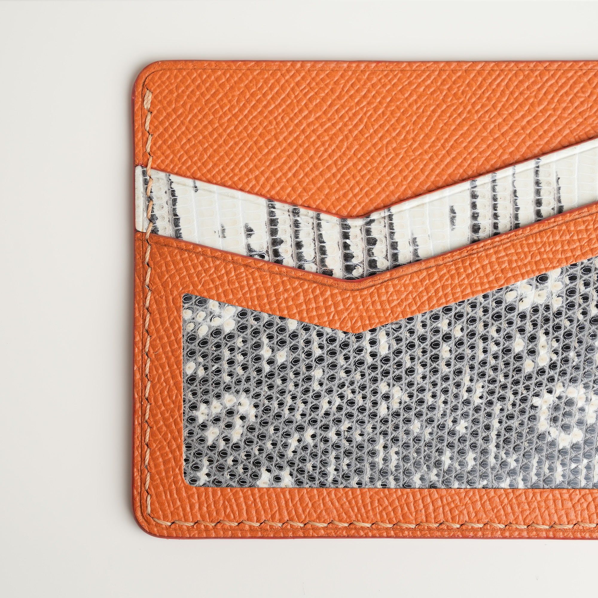 Orange Epsom mix Lizard Leather Card Holder - Natural Pattern