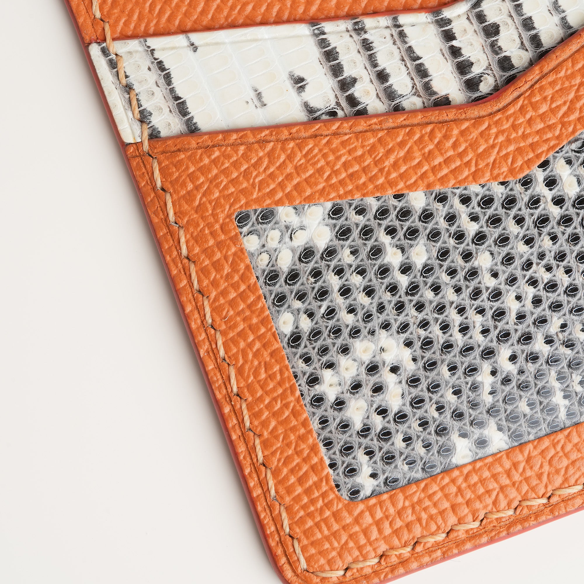 Orange Epsom mix Lizard Leather Card Holder - Natural Pattern