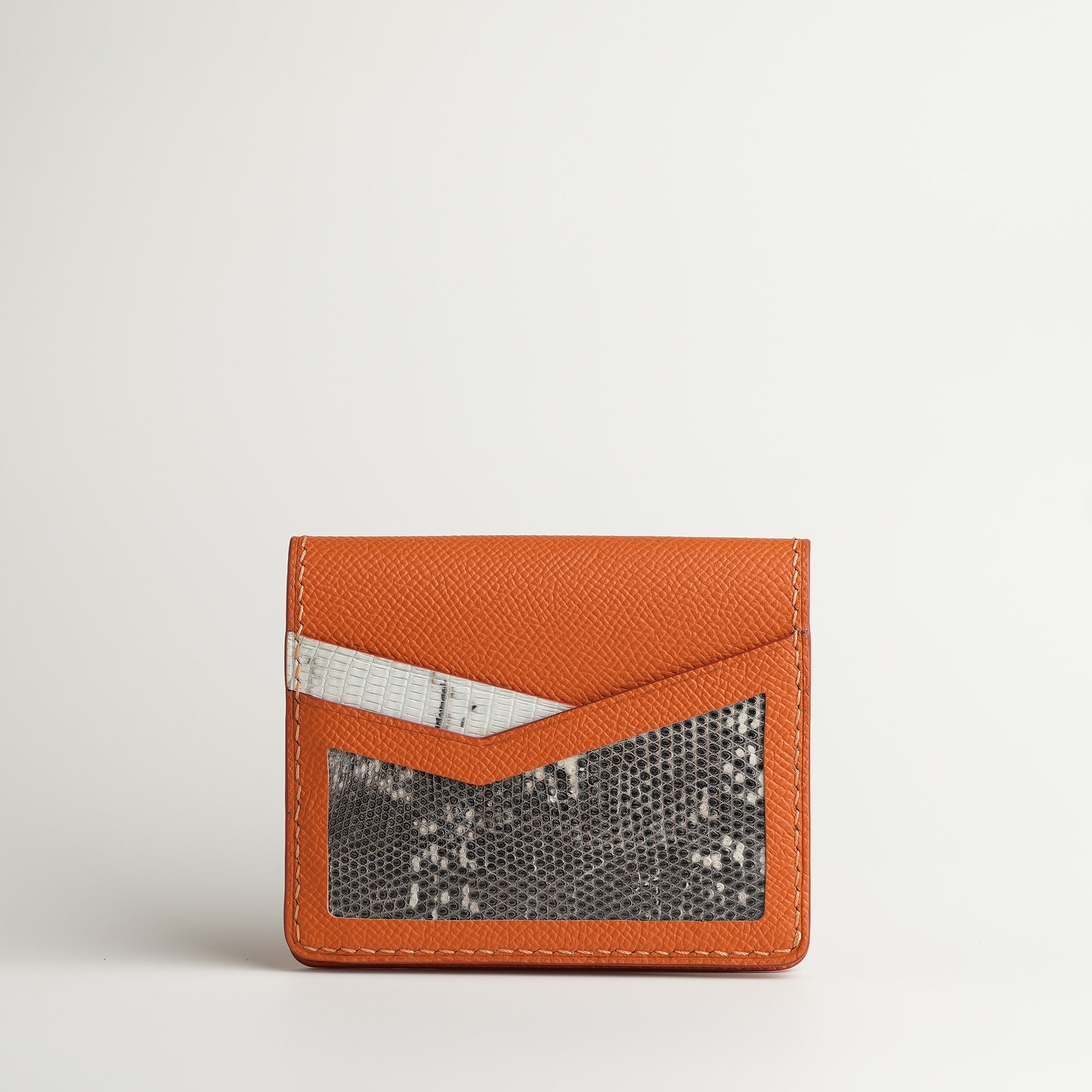 Orange Epsom mix Lizard Leather Dualfold Wallet - Natural Pattern
