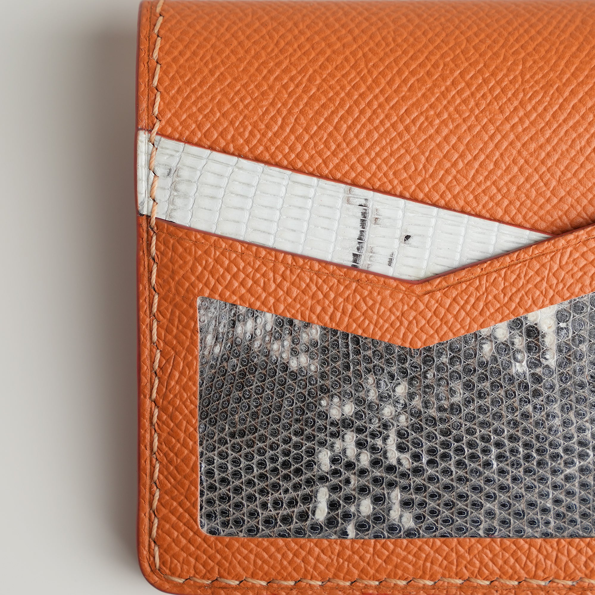 Orange Epsom mix Lizard Leather Dualfold Wallet - Natural Pattern