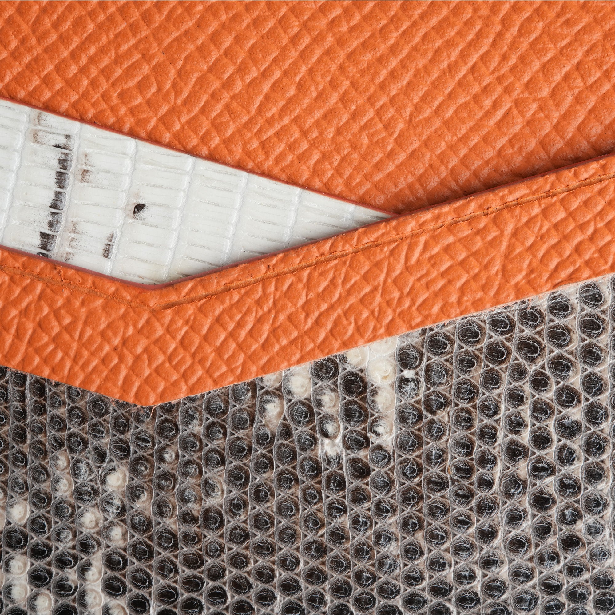 Orange Epsom mix Lizard Leather Dualfold Wallet - Natural Pattern
