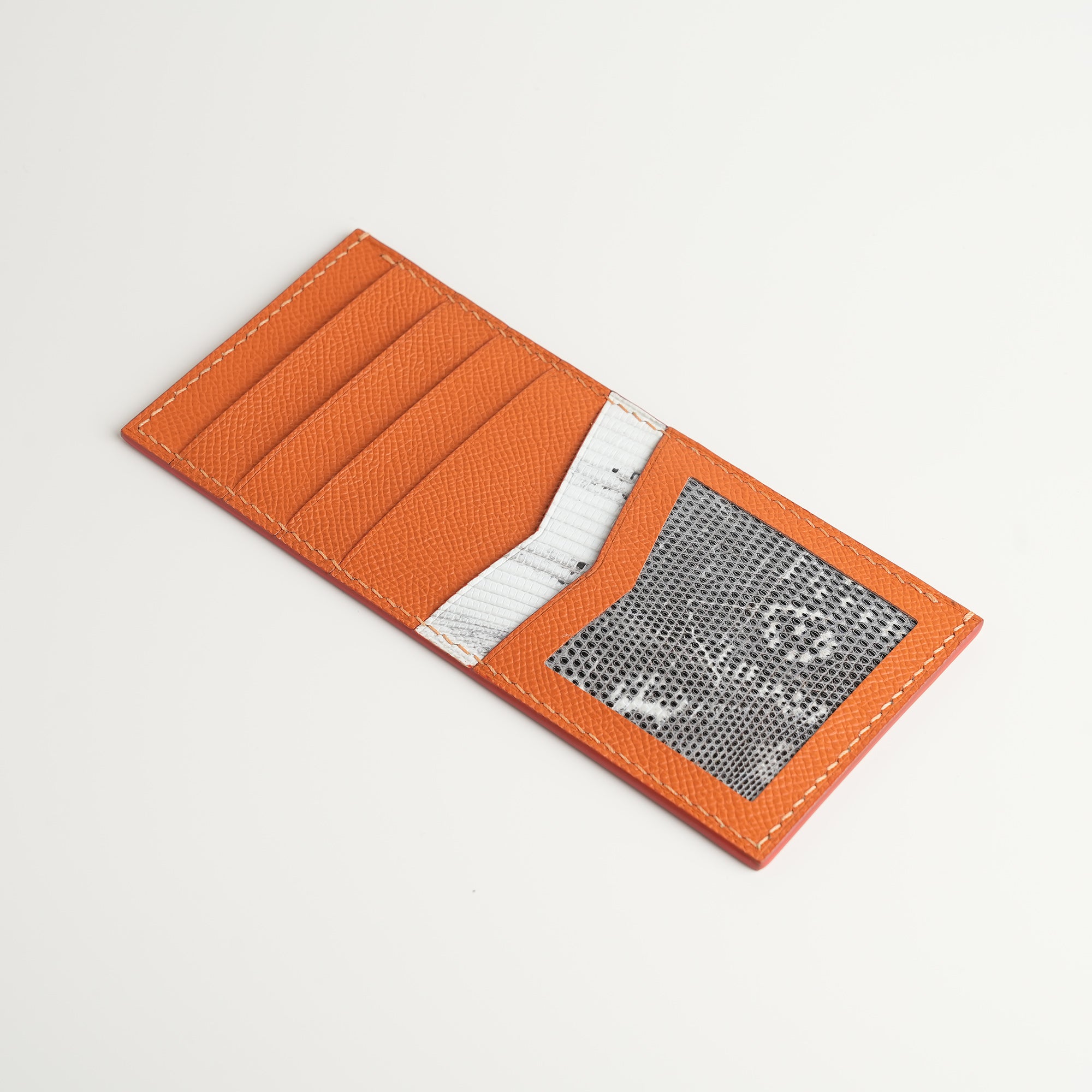 Orange Epsom mix Lizard Leather Vertical Card Holder - Natural Pattern