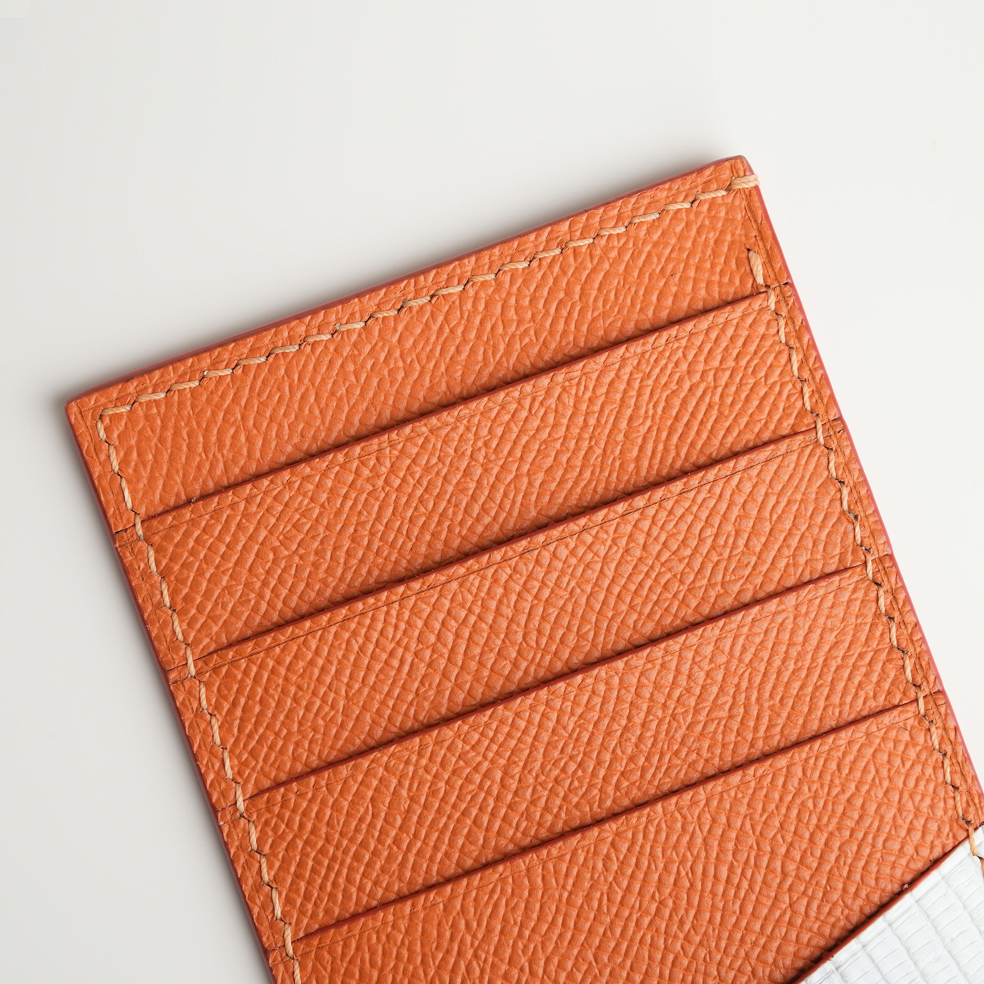 Orange Epsom mix Lizard Leather Vertical Card Holder - Natural Pattern