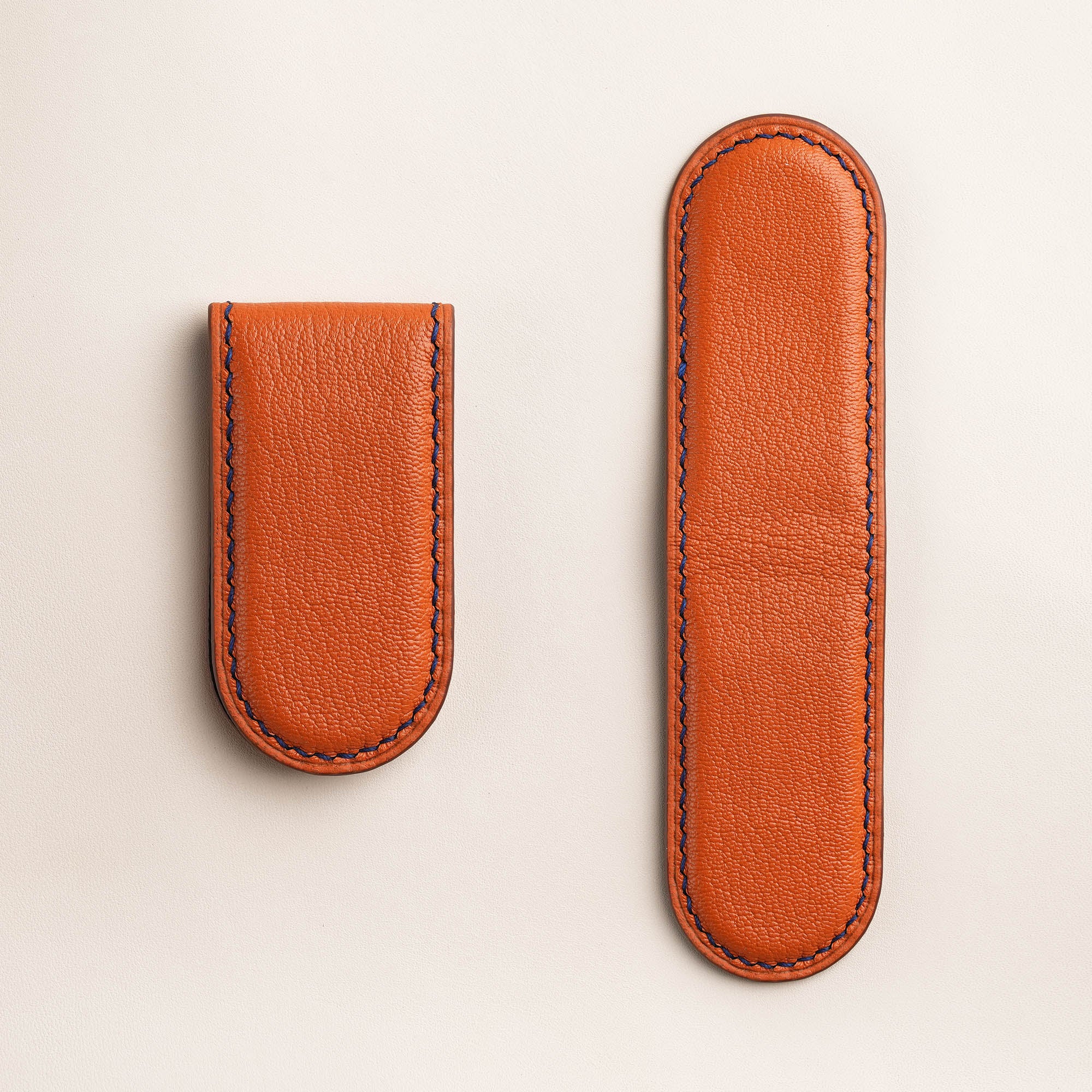 Orange Alran Chevre Sully Leather Money Clip - Rounded Shape