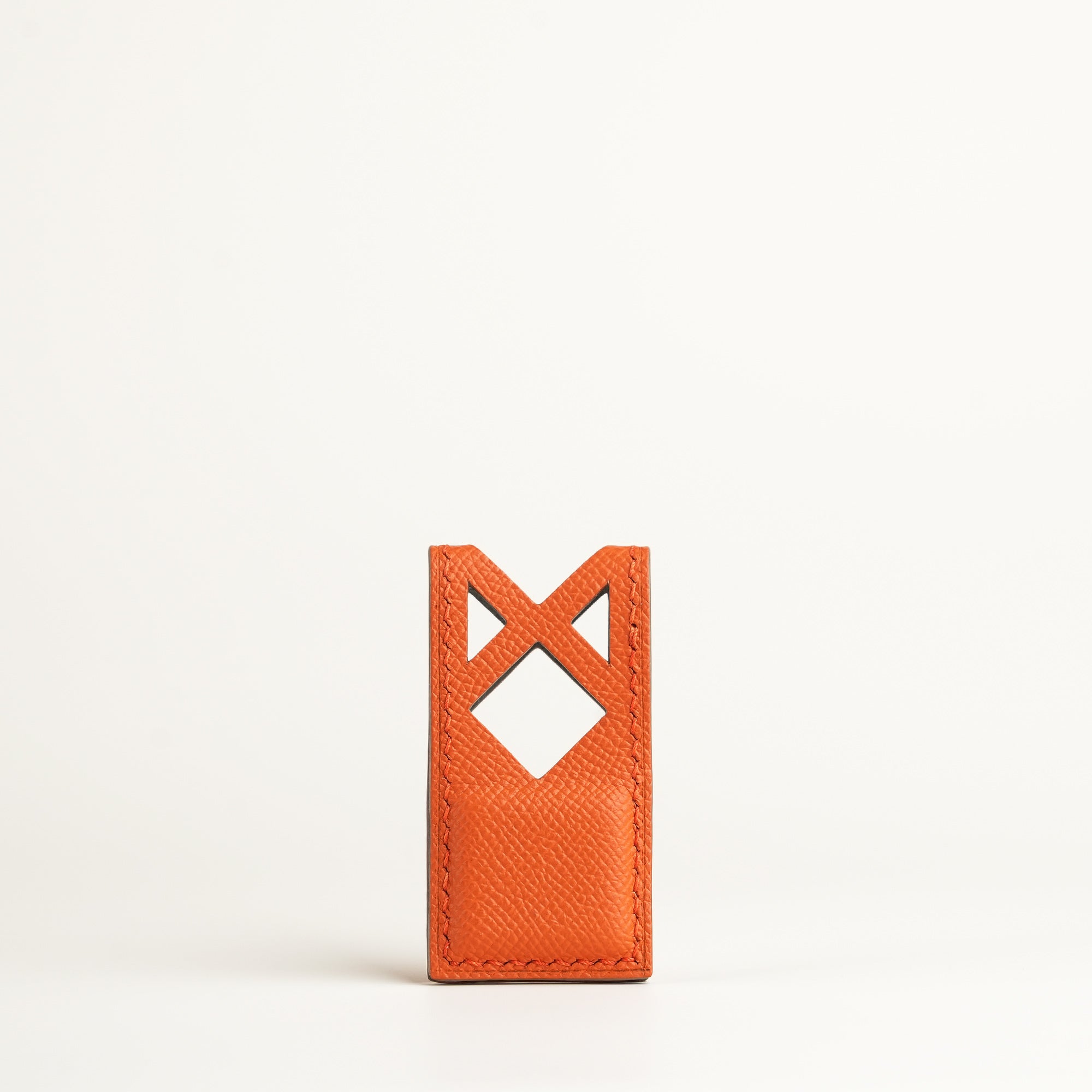 Orange Geometric Epsom Leather Money Clip - Square Shape