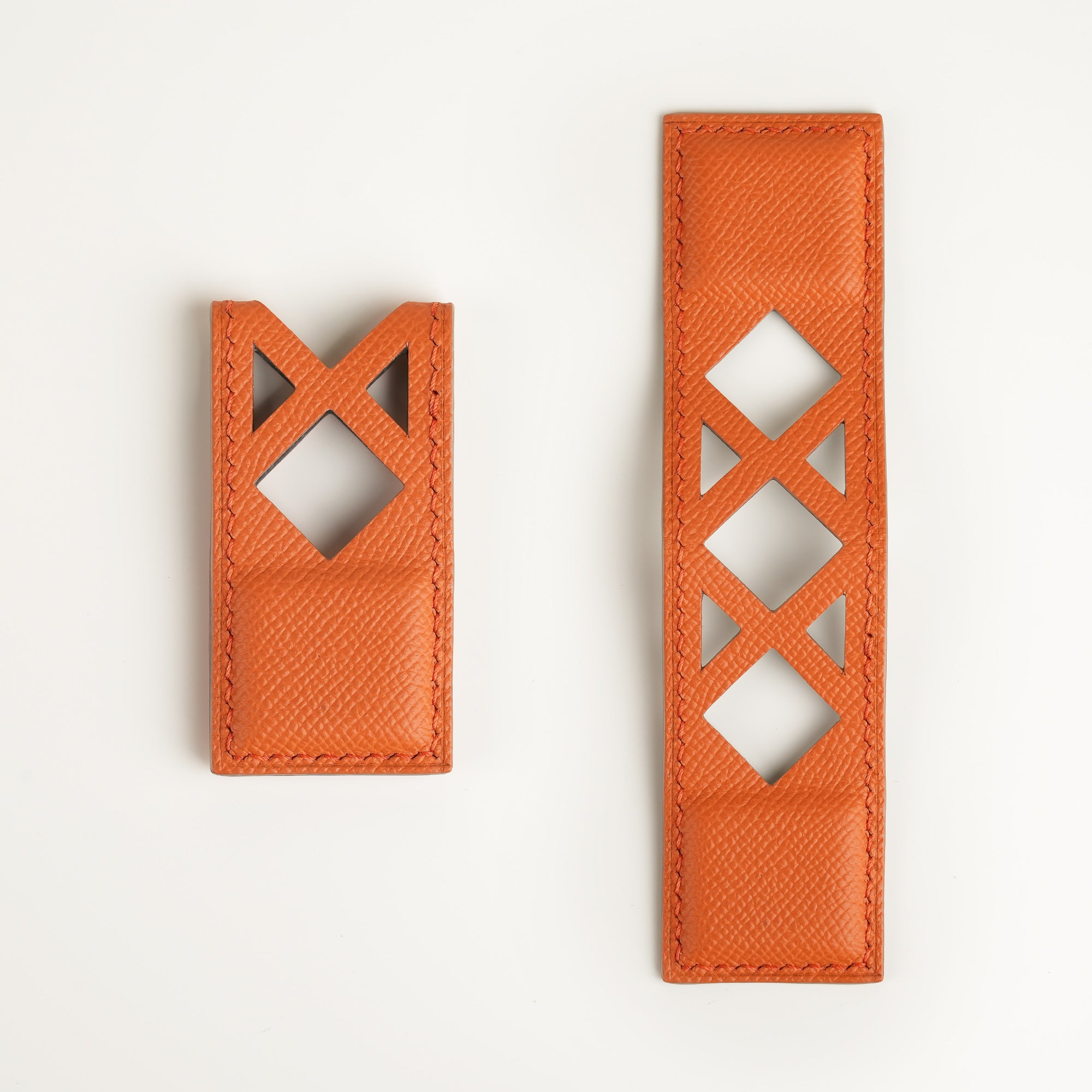 Orange Geometric Epsom Leather Money Clip - Square Shape
