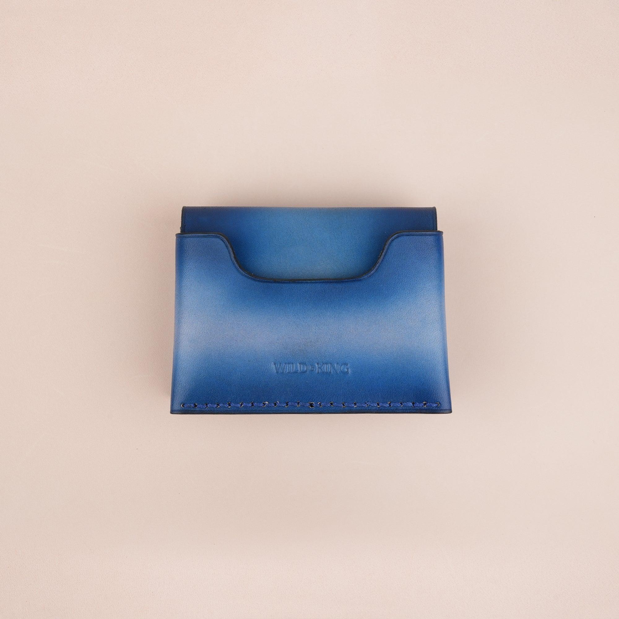 Patina Blue Leather Bifold Card Wallet - WildandKing