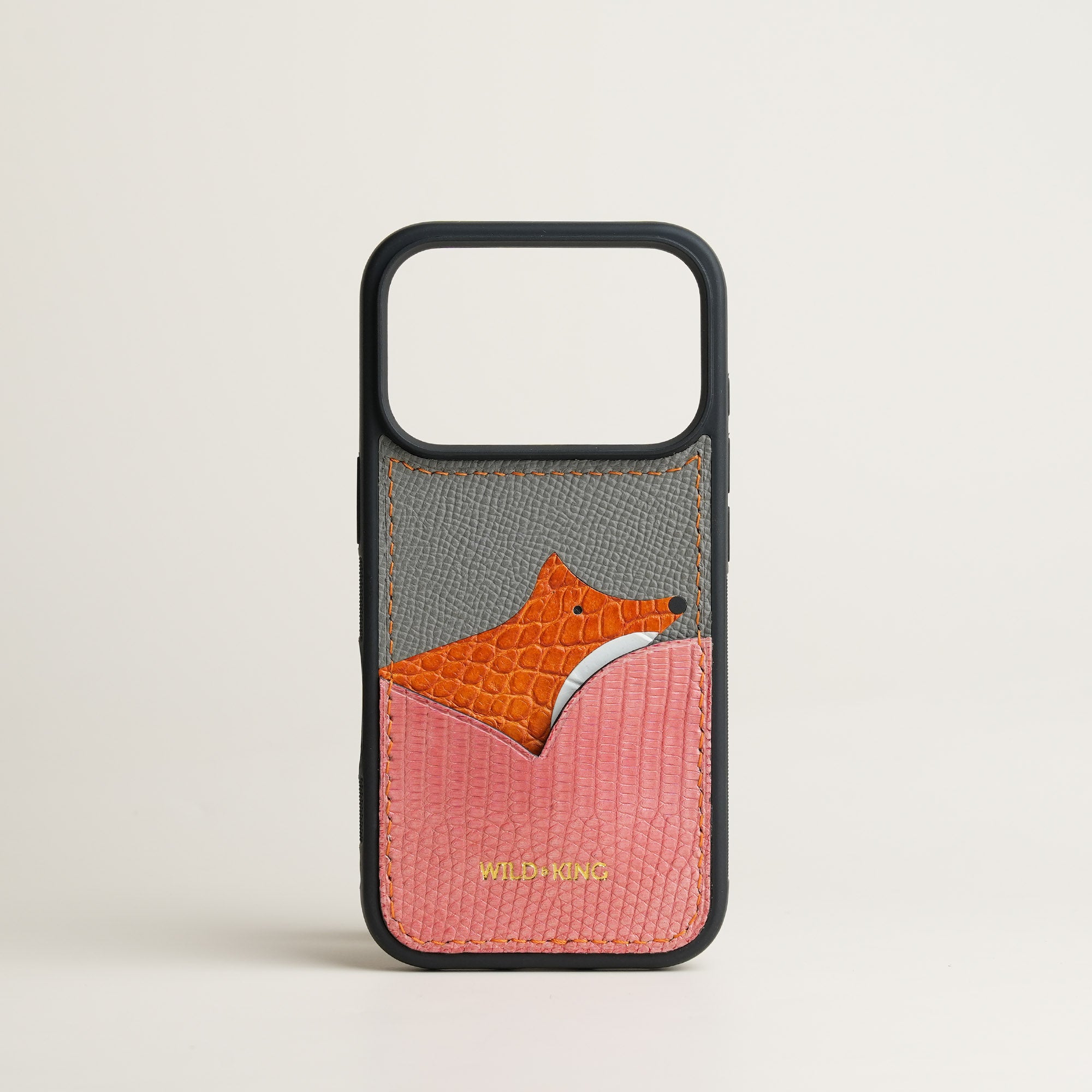 Pink Lizard Leather Iphone Case with Card Holder - Fox Design