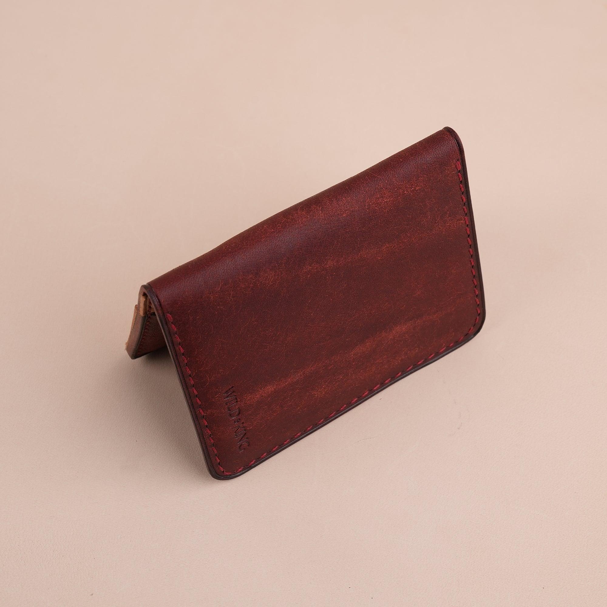 Burgundy Pueblo Leather Bifold Card Wallet Minimalist - WildandKing