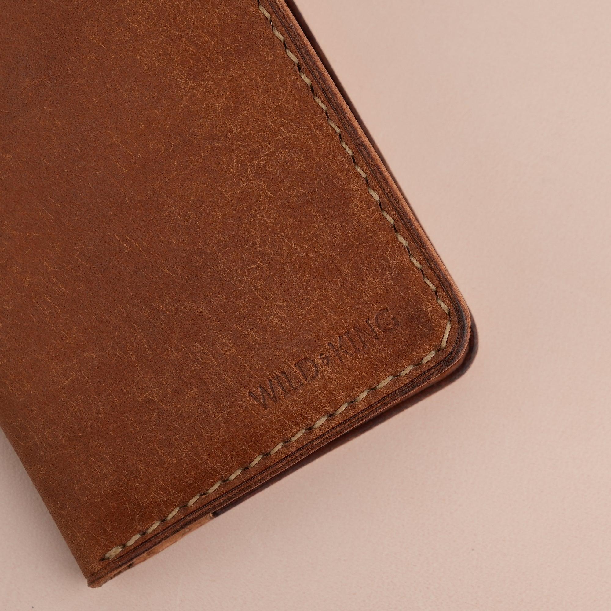 Cognac Pueblo Leather Bifold Card Wallet Minimalist - WildandKing