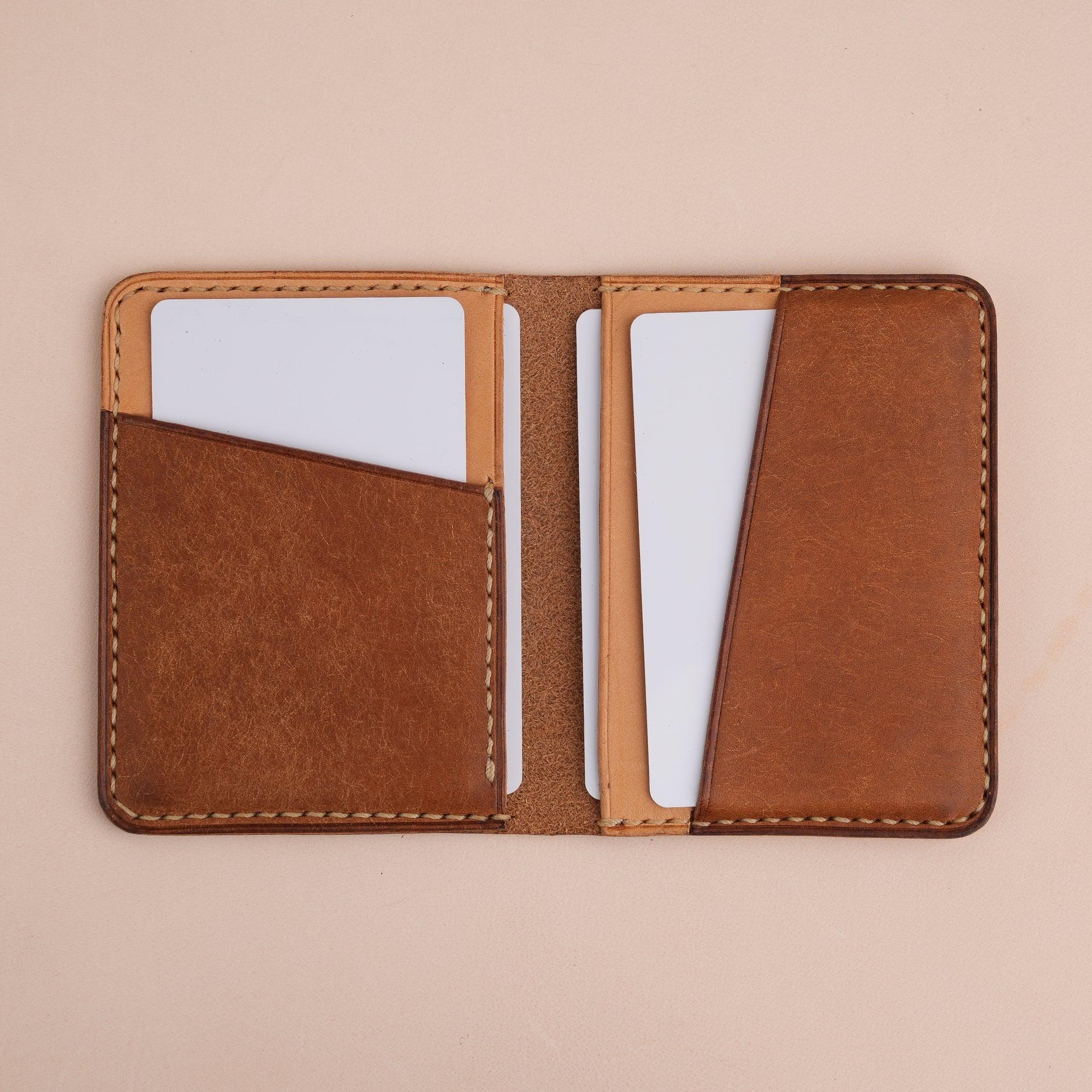 Cognac Pueblo Leather Bifold Card Wallet Minimalist - WildandKing