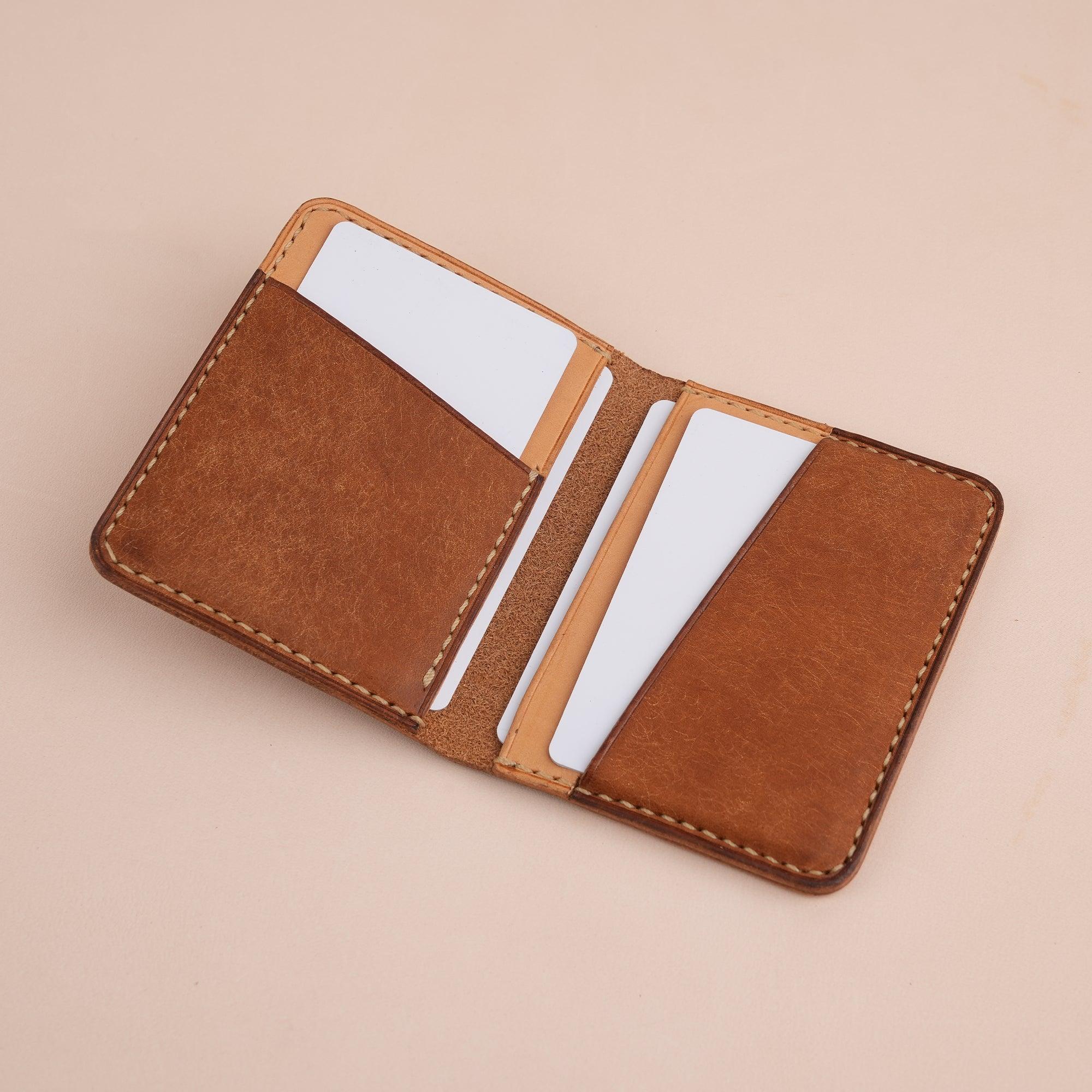Cognac Pueblo Leather Bifold Card Wallet Minimalist - WildandKing