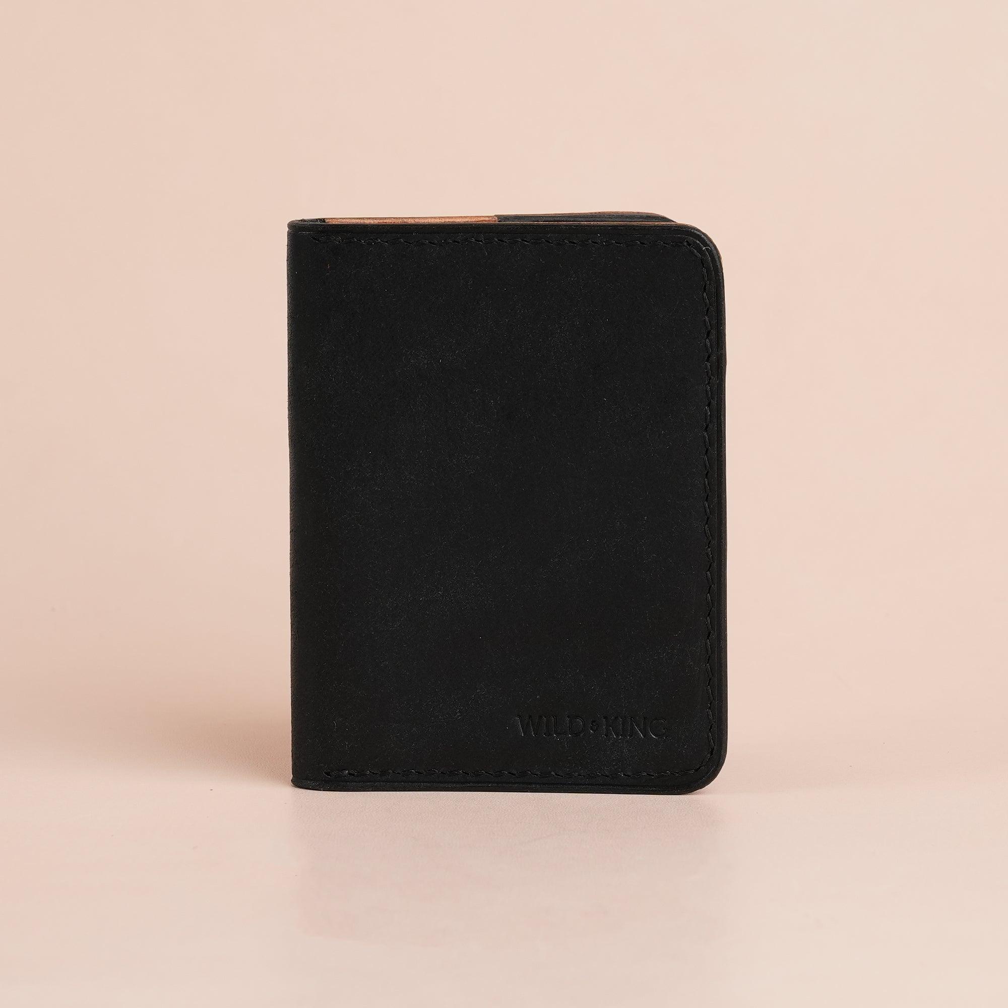 Black Pueblo Leather Bifold Card Wallet Minimalist - WildandKing