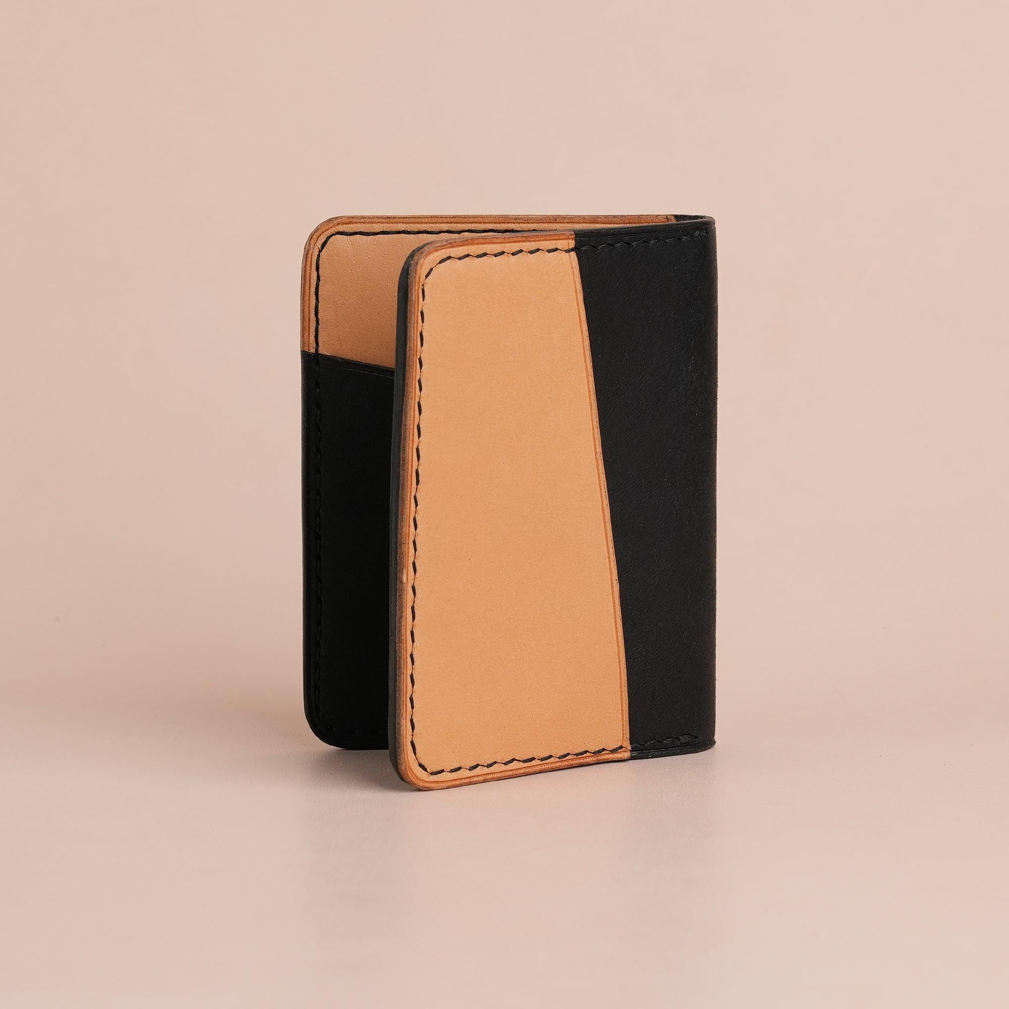 Black Pueblo Leather Bifold Card Wallet Minimalist - WildandKing
