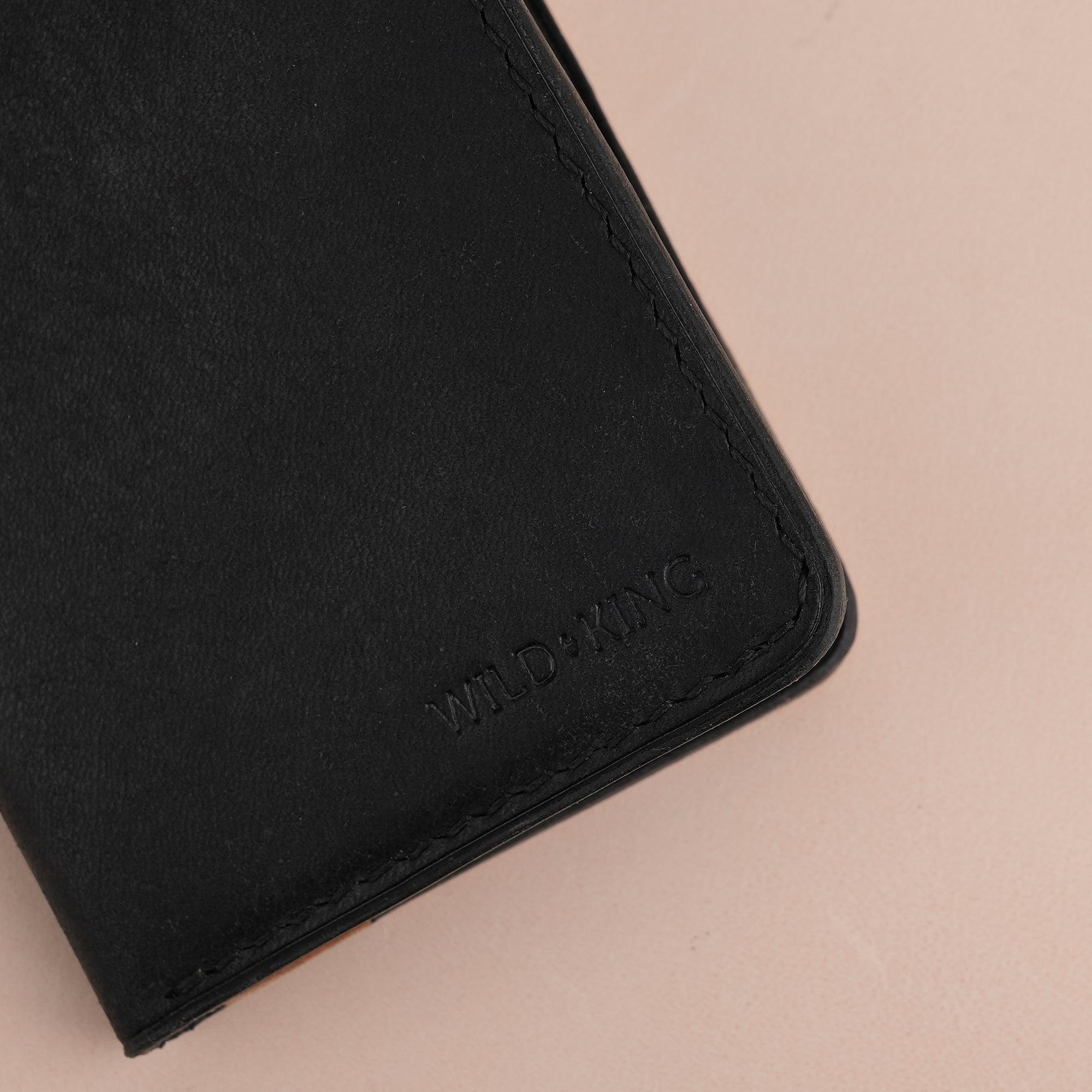 Black Pueblo Leather Bifold Card Wallet Minimalist - WildandKing