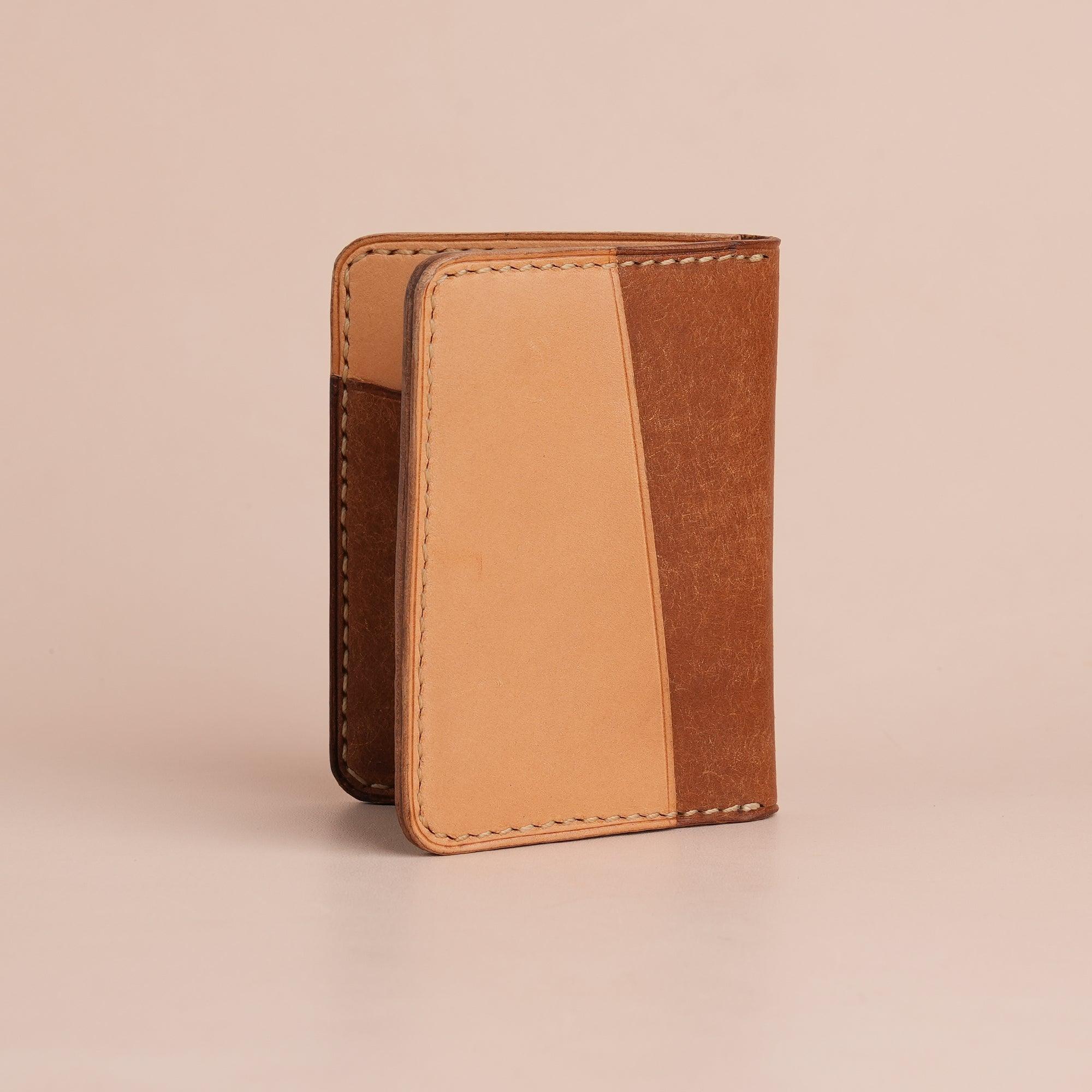 Cognac Pueblo Leather Bifold Card Wallet Minimalist - WildandKing