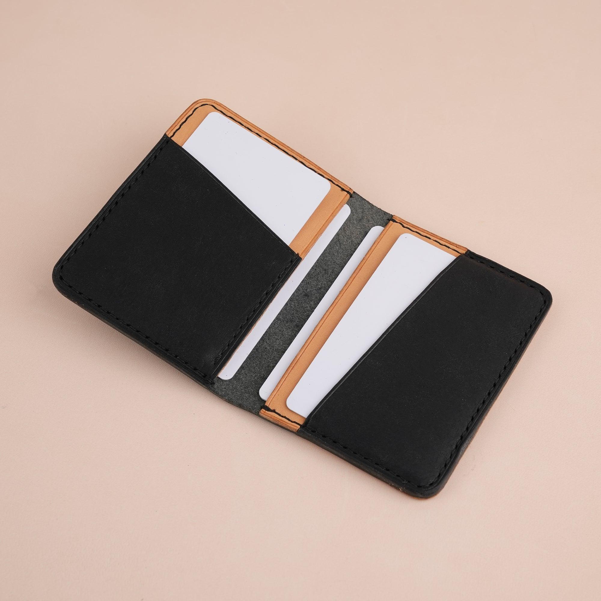 Black Pueblo Leather Bifold Card Wallet Minimalist - WildandKing