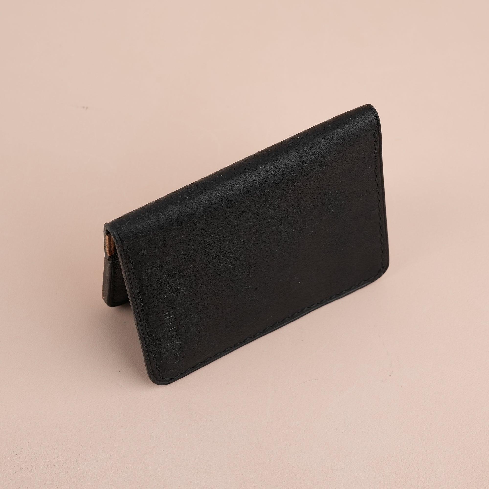Black Pueblo Leather Bifold Card Wallet Minimalist - WildandKing