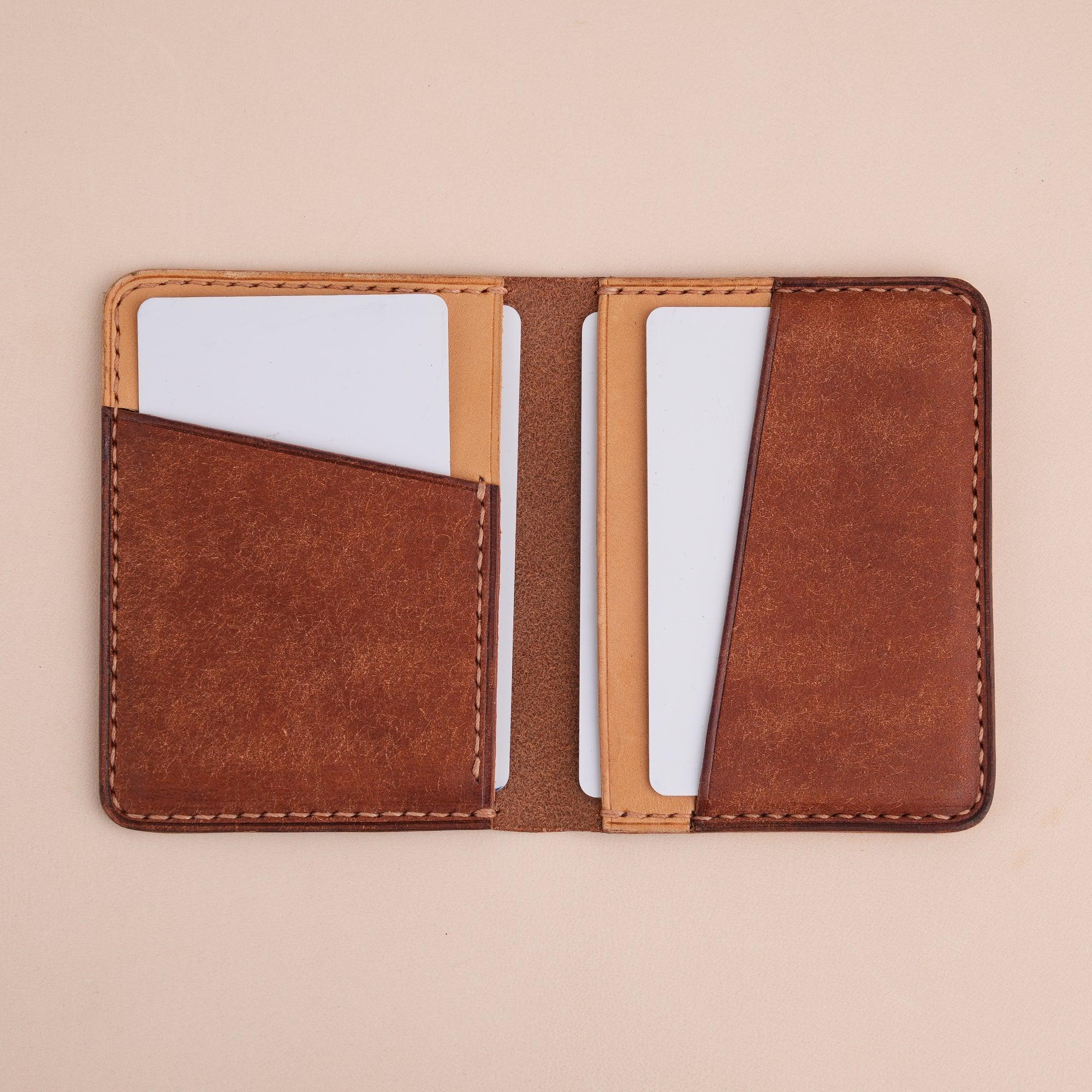 Brown Pueblo Leather Bifold Card Wallet Minimalist - WildandKing