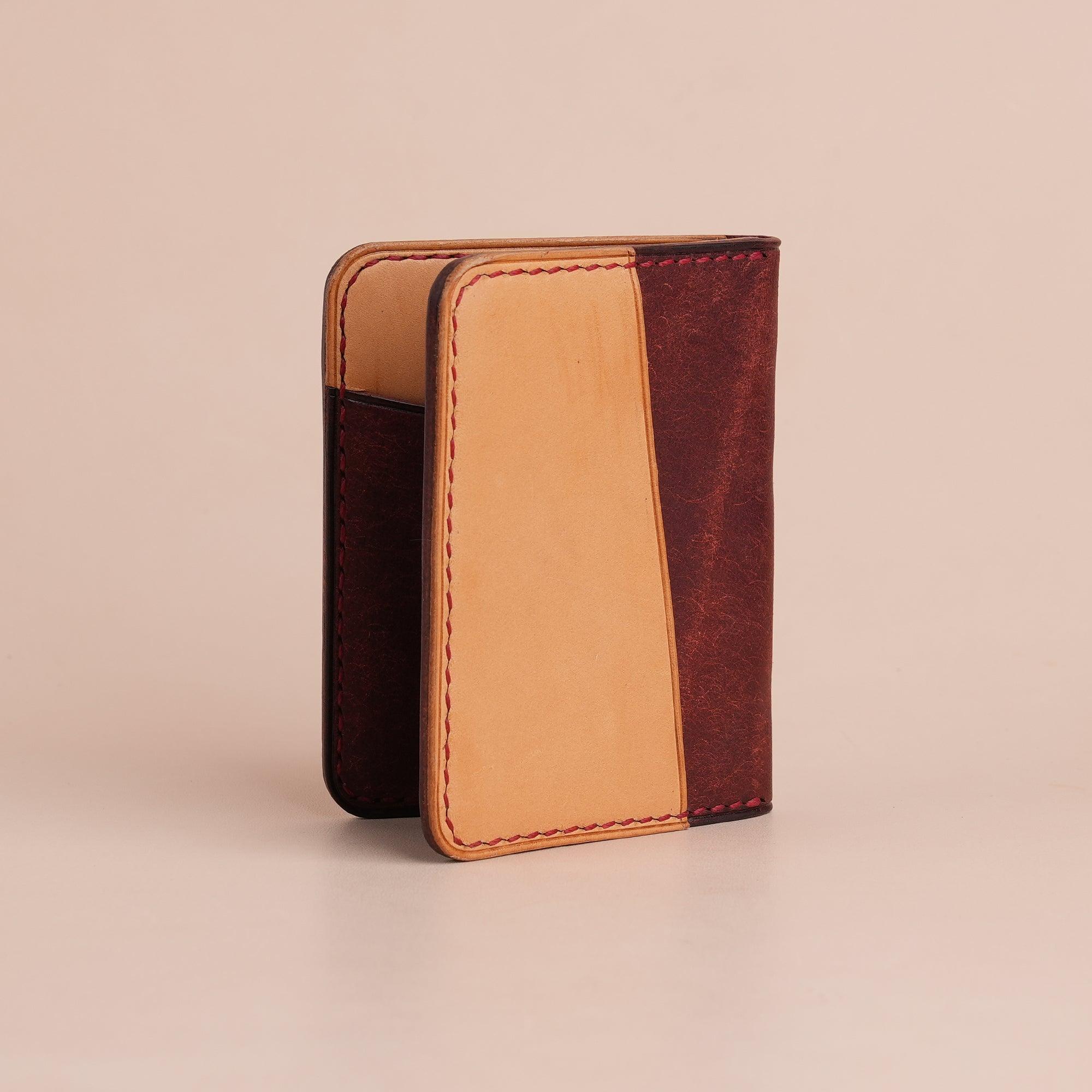 Burgundy Pueblo Leather Bifold Card Wallet Minimalist - WildandKing