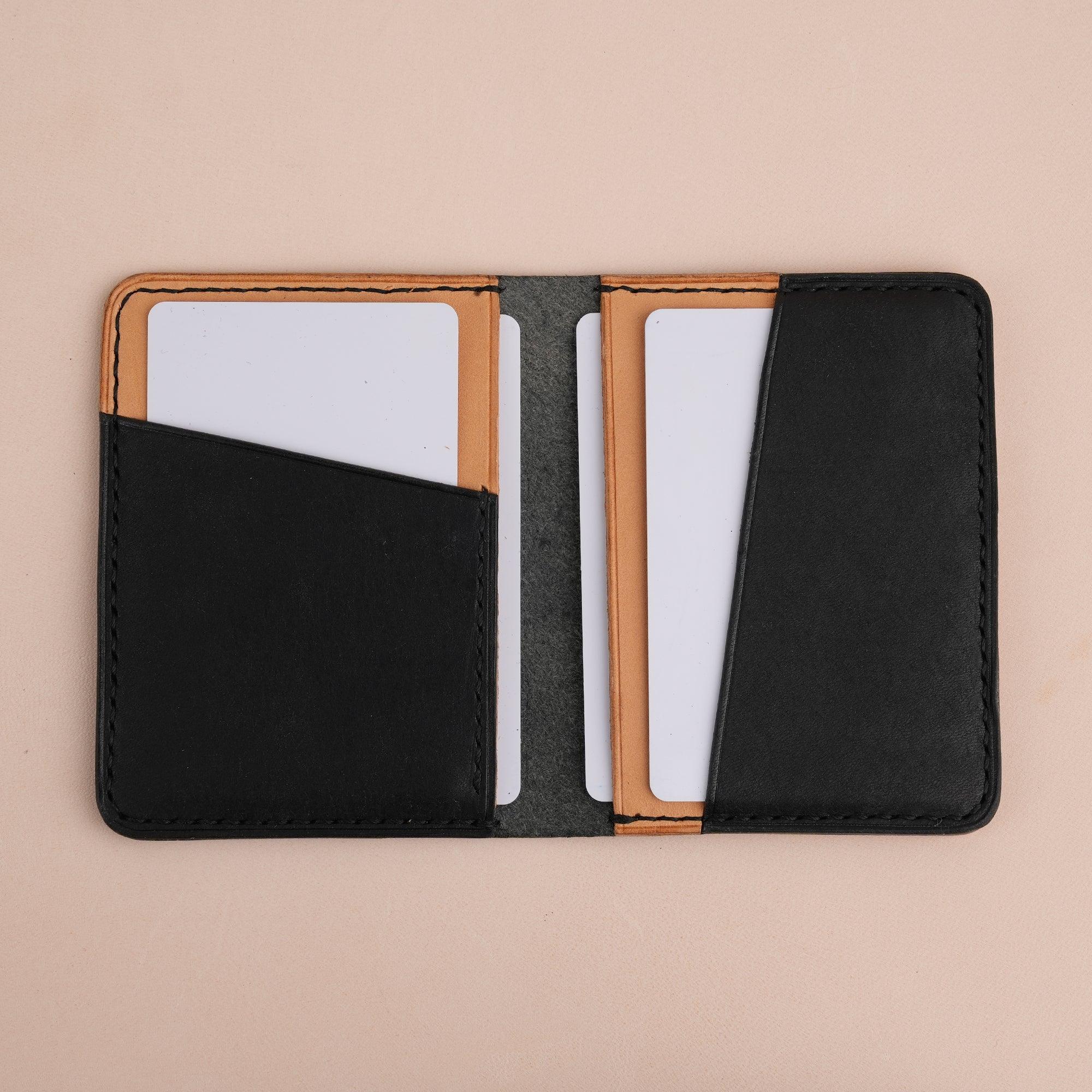 Black Pueblo Leather Bifold Card Wallet Minimalist - WildandKing