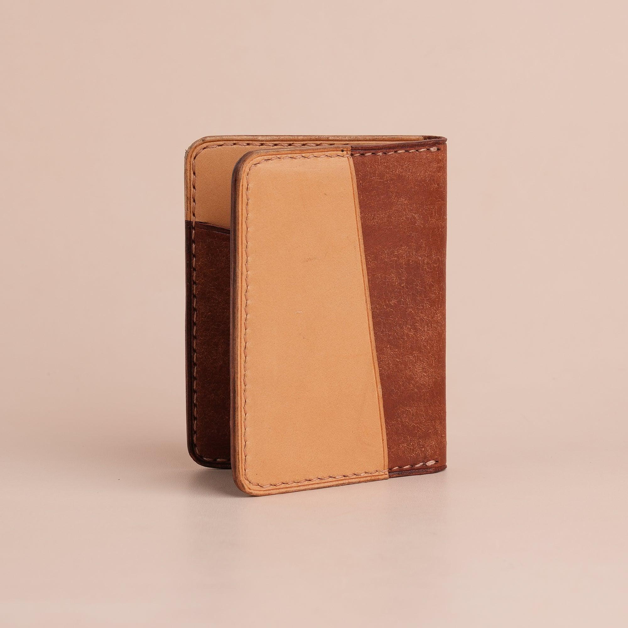 Brown Pueblo Leather Bifold Card Wallet Minimalist - WildandKing