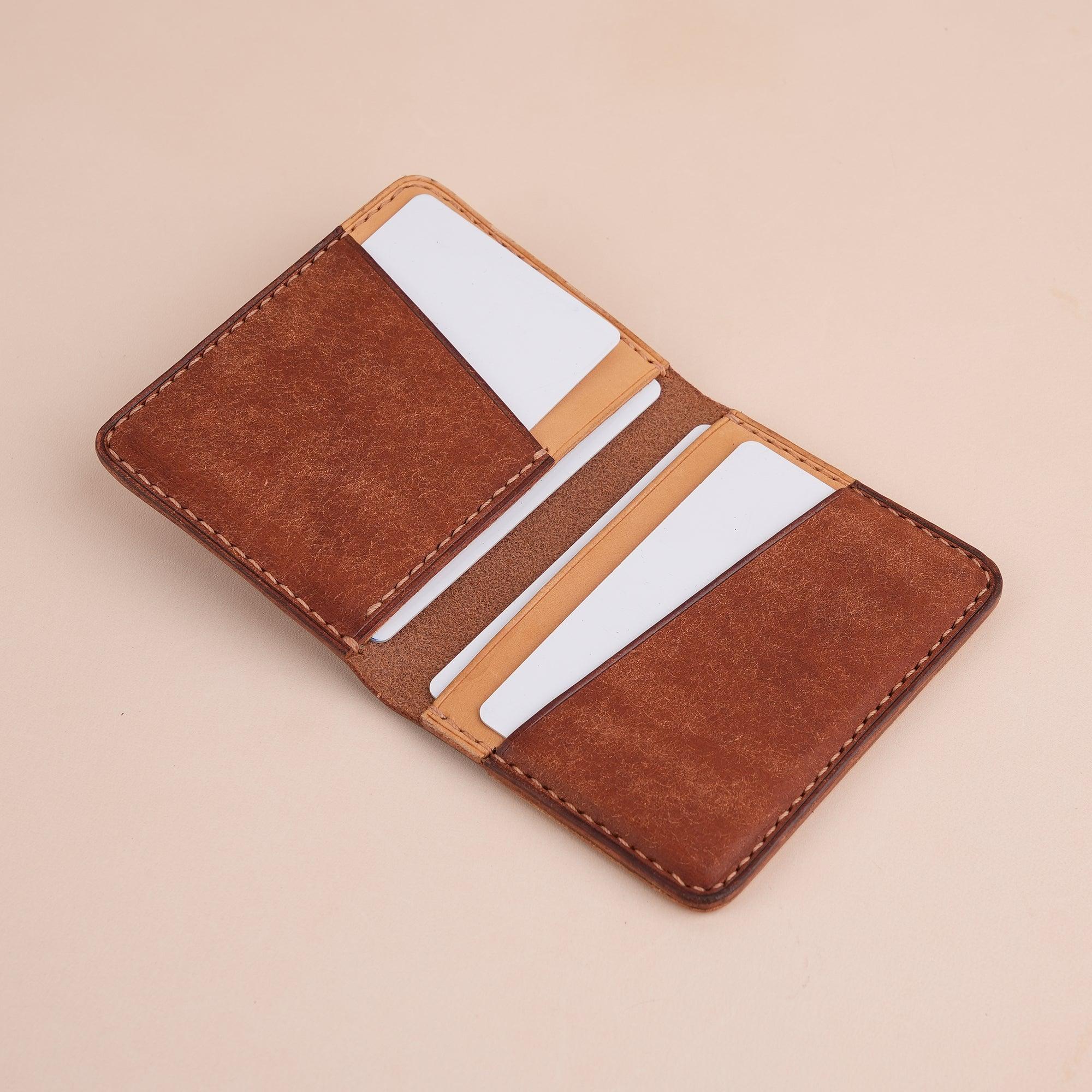 Brown Pueblo Leather Bifold Card Wallet Minimalist - WildandKing