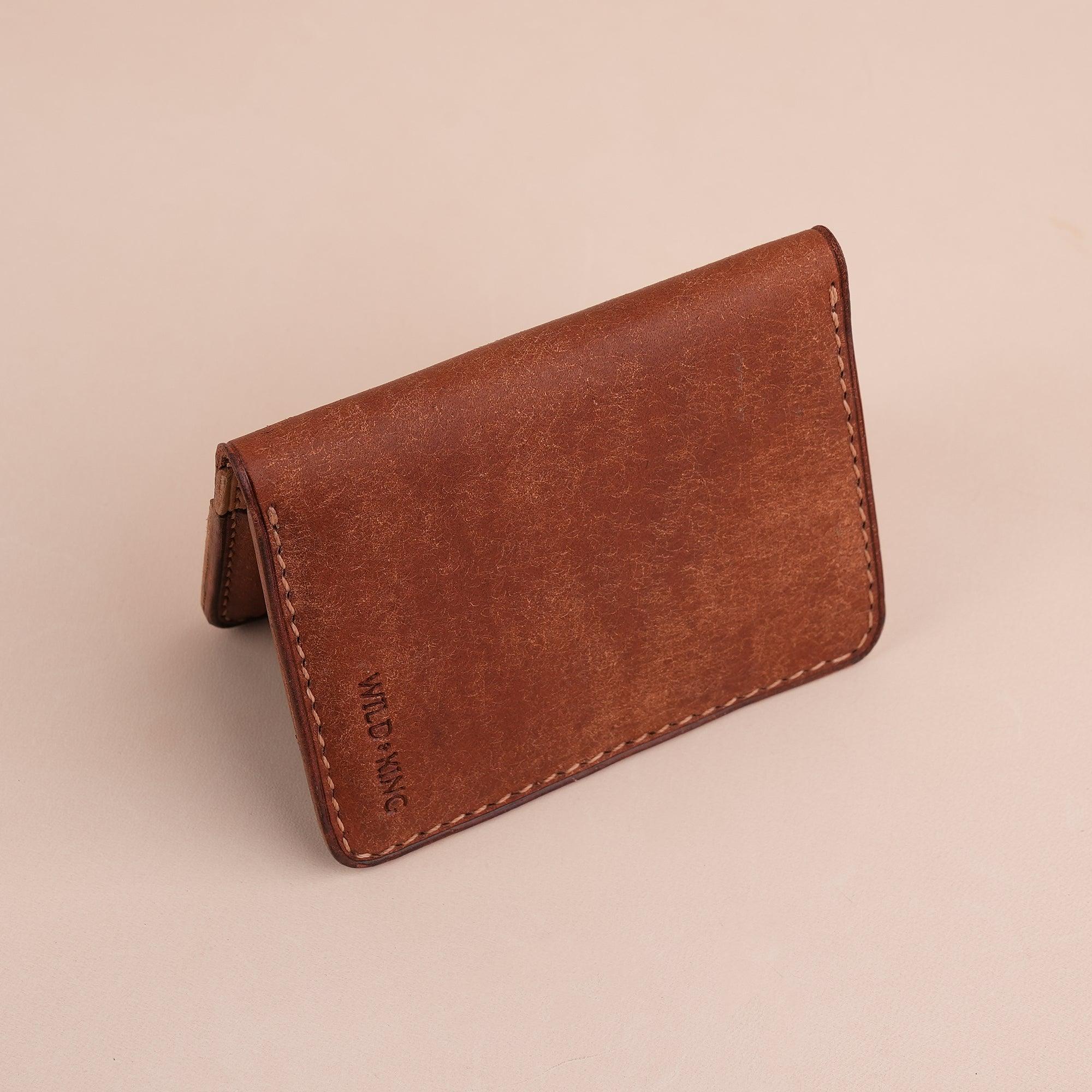Brown Pueblo Leather Bifold Card Wallet Minimalist - WildandKing