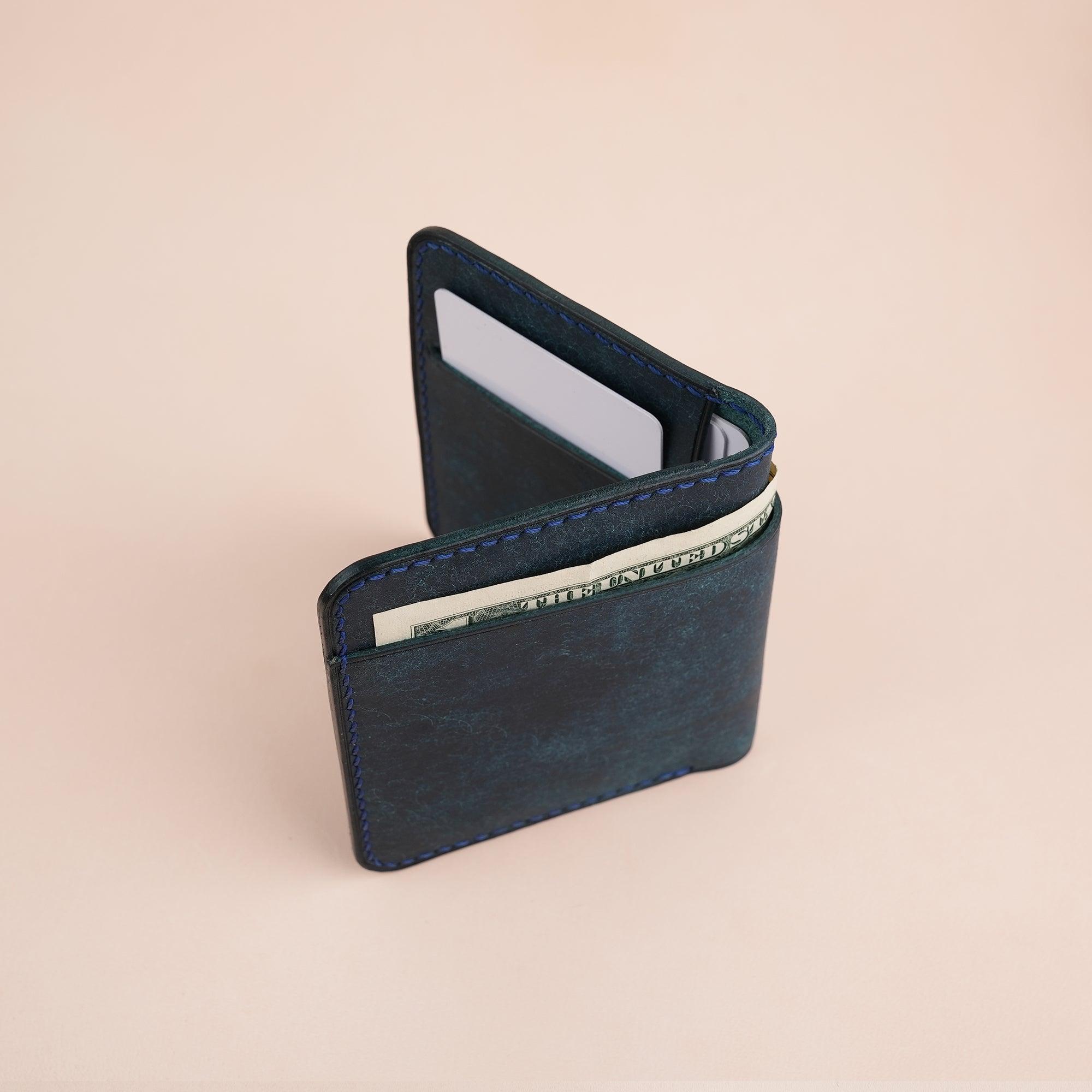 Navy Pueblo Leather Minimalist Bifold Wallet - WildandKing