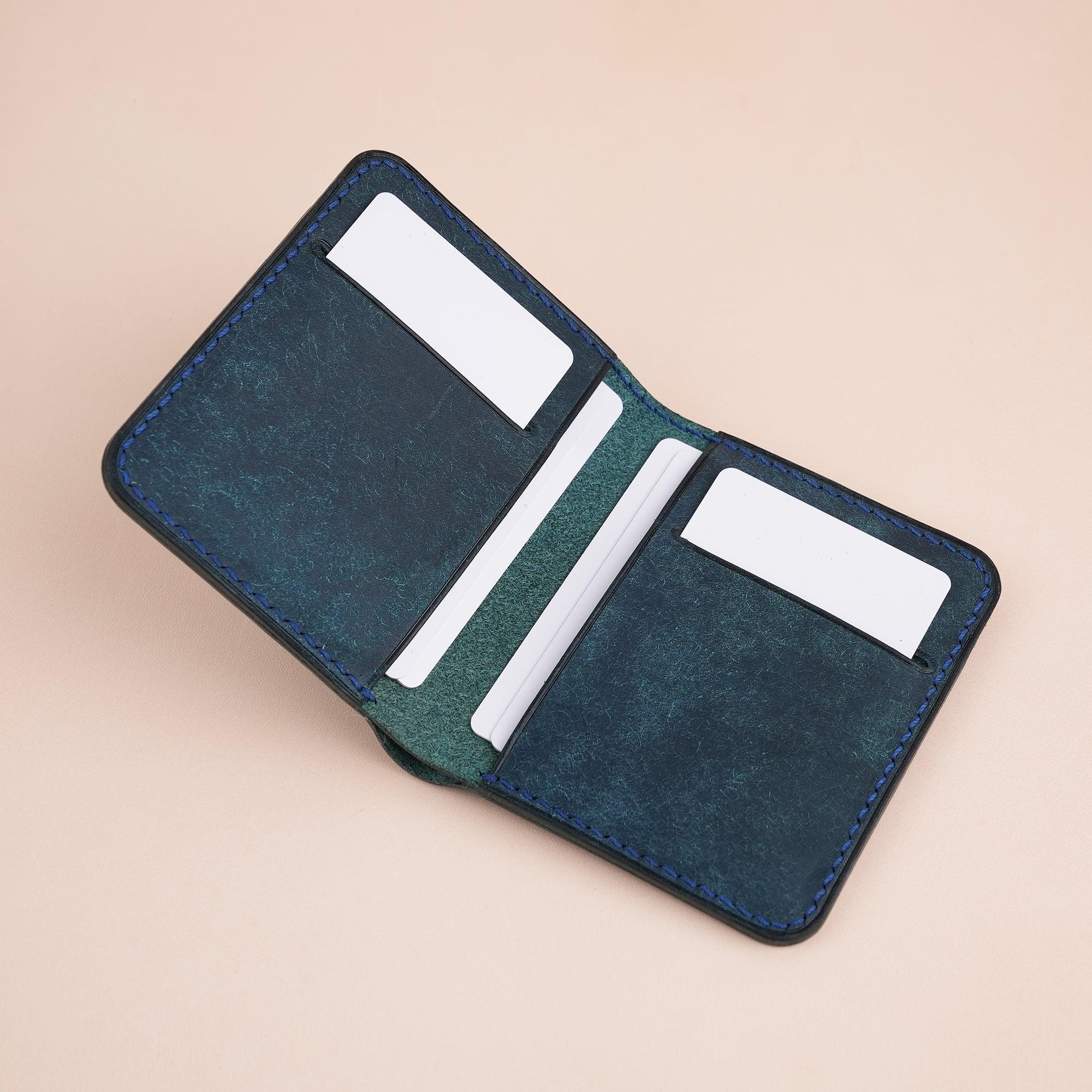 Navy Pueblo Leather Minimalist Bifold Wallet - WildandKing