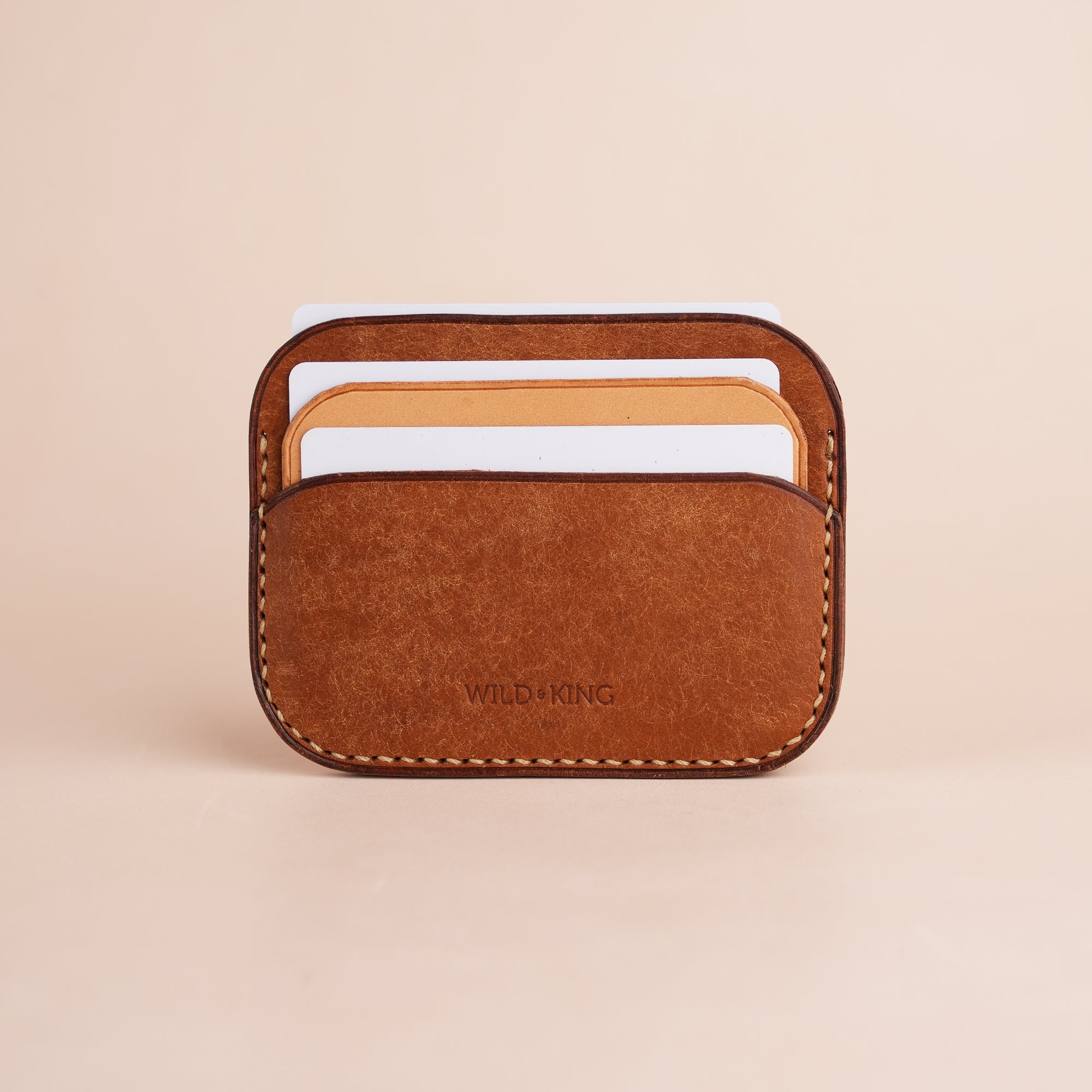 Minimalist Cognac Pueblo Leather Card Holder - Seashell