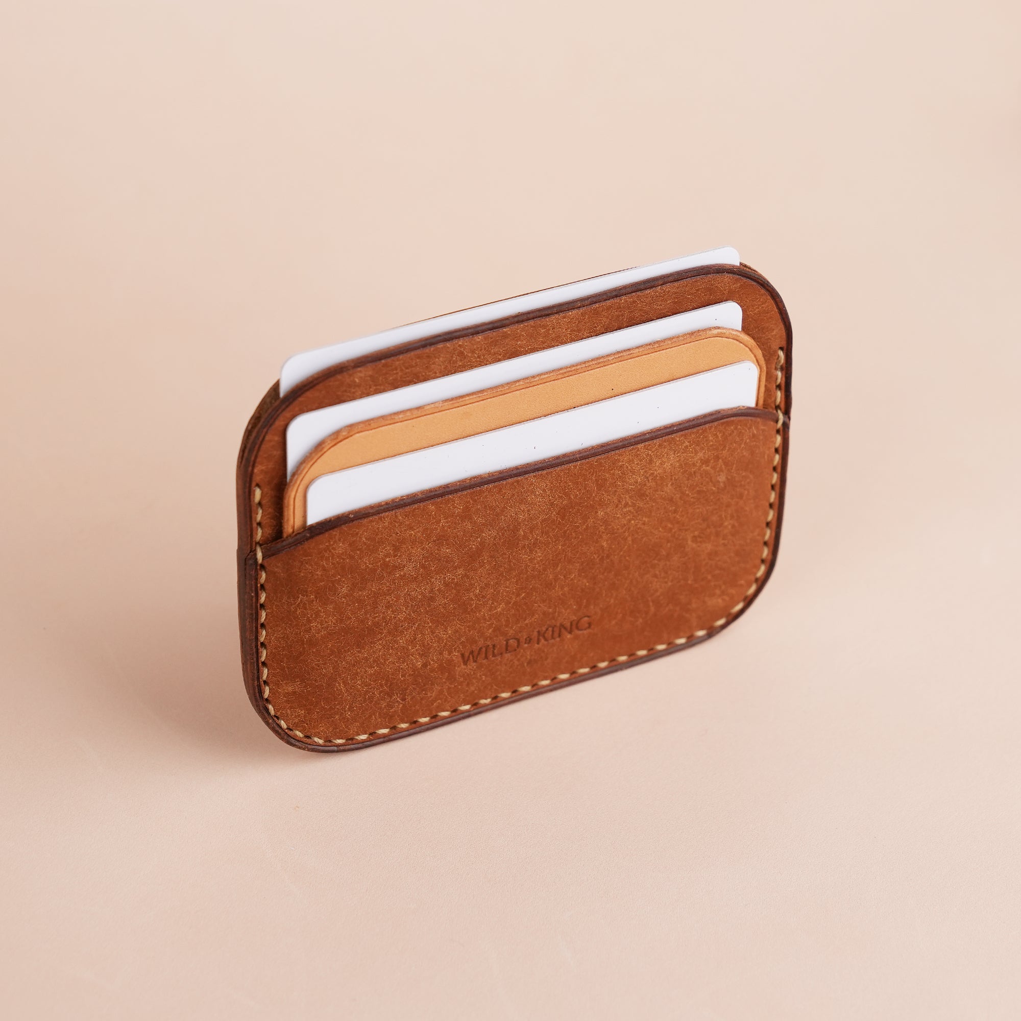 Minimalist Cognac Pueblo Leather Card Holder - Seashell
