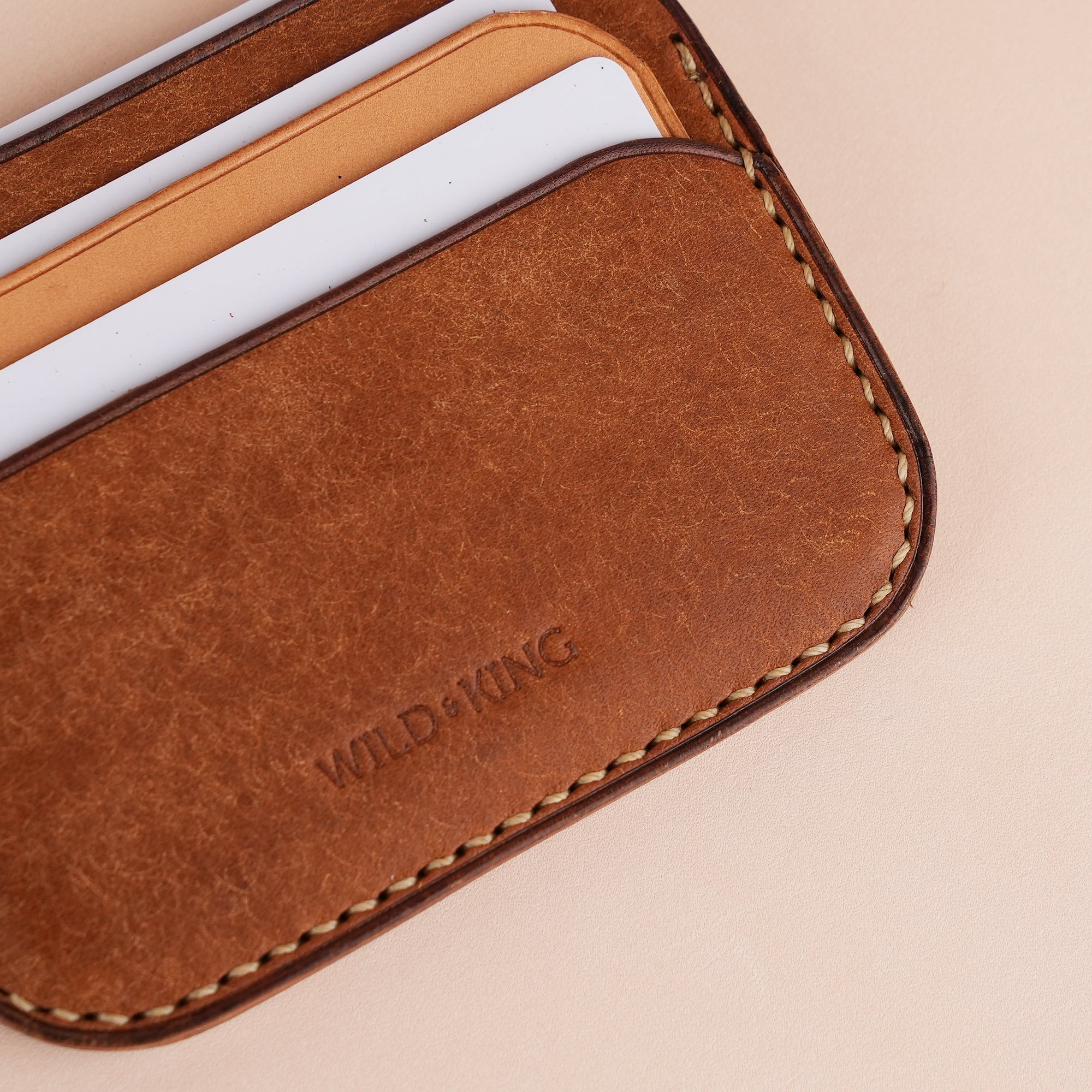 Minimalist Cognac Pueblo Leather Card Holder - Seashell
