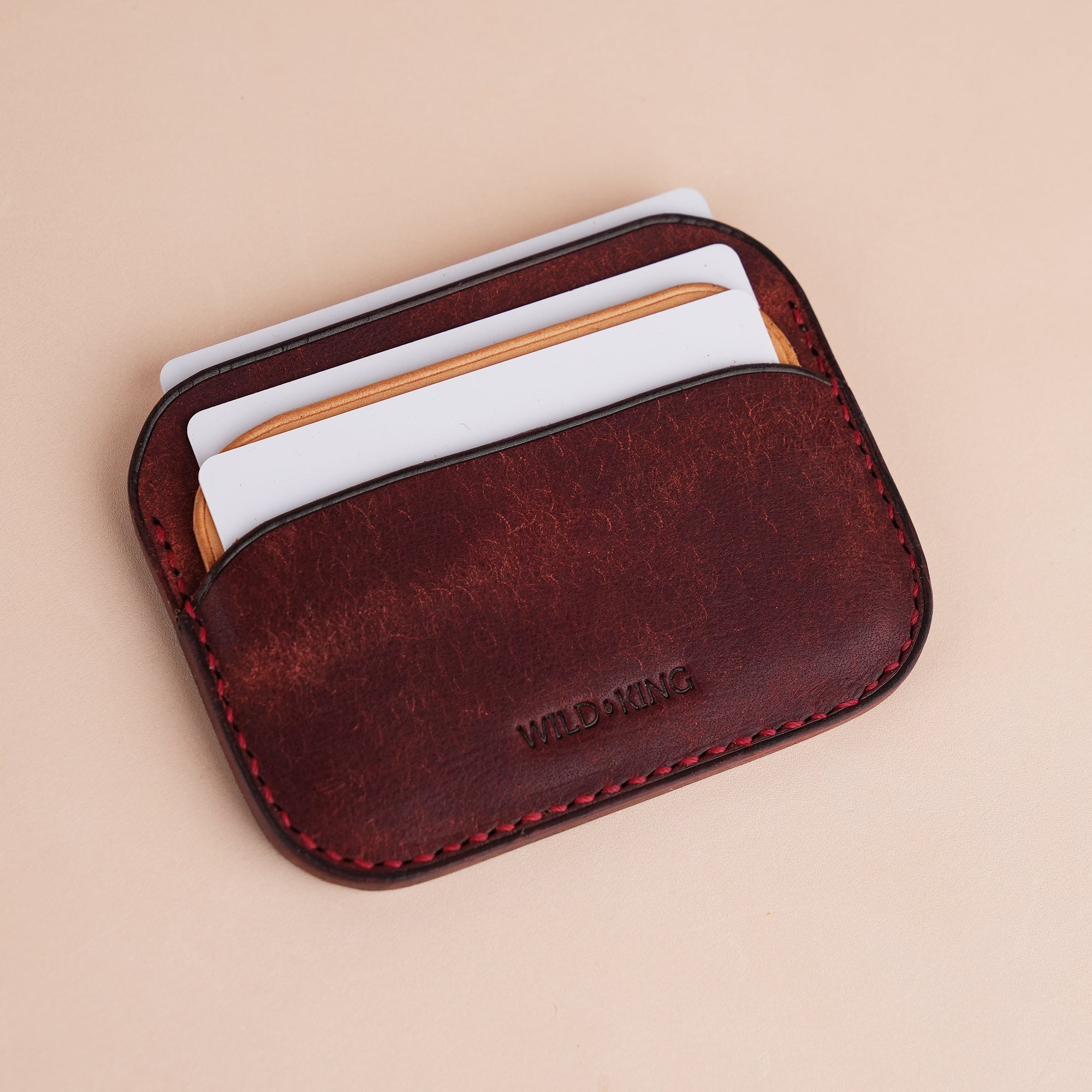 Minimalist Burgundy Pueblo Leather Card Holder - Seashell