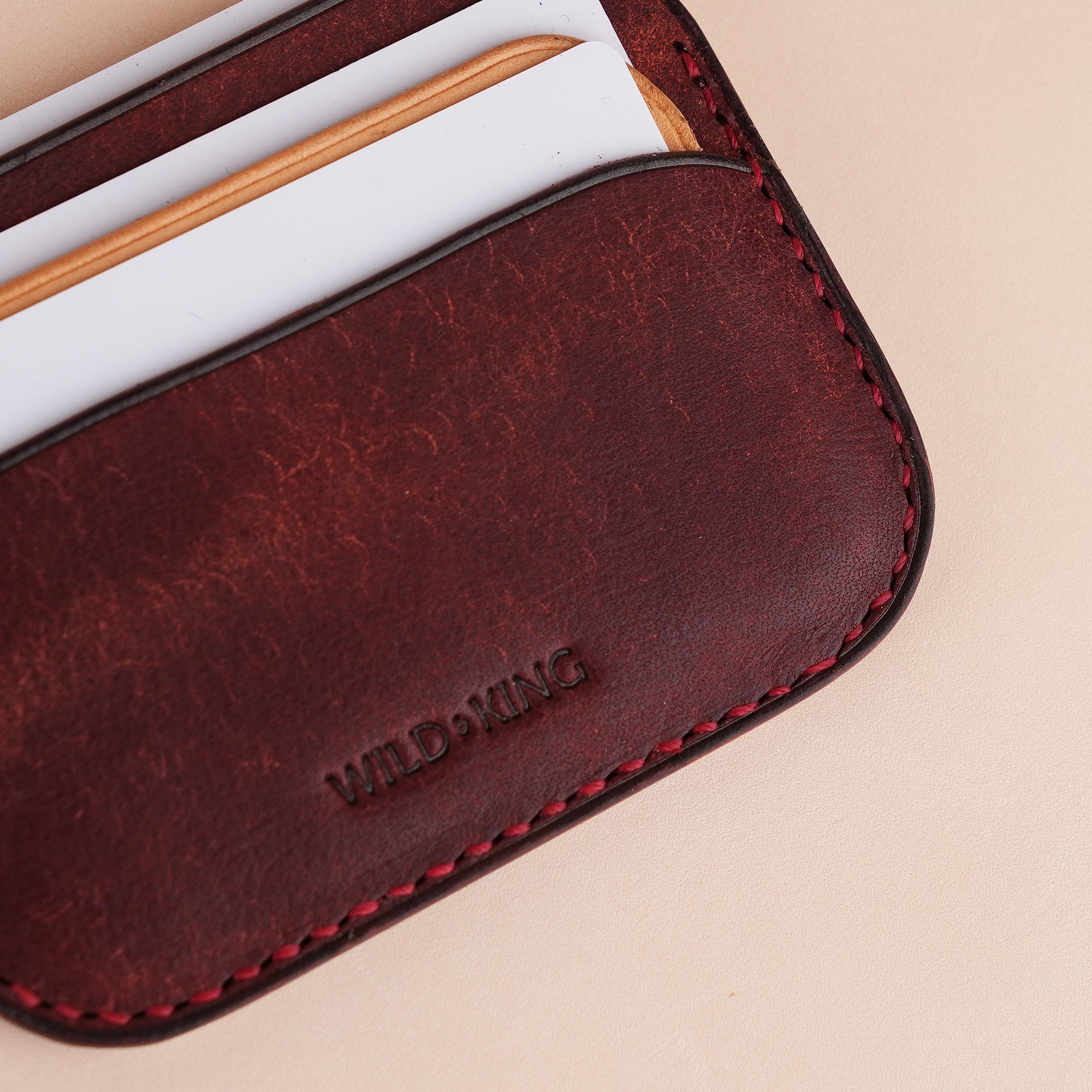 Minimalist Burgundy Pueblo Leather Card Holder - Seashell