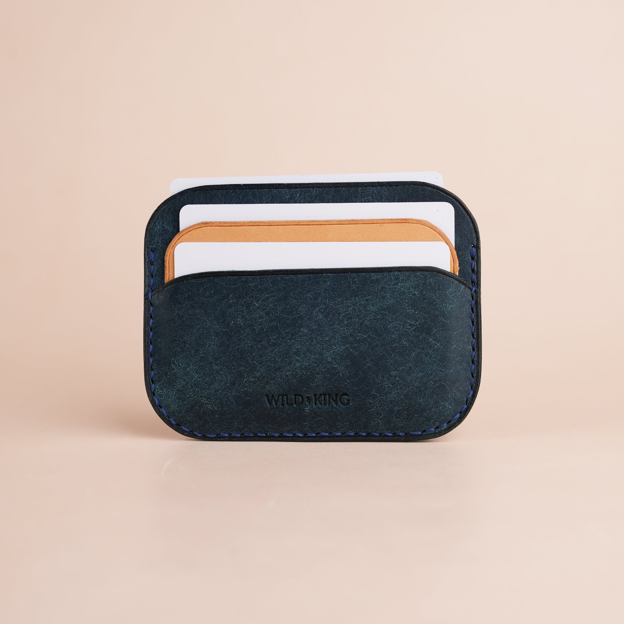 Minimalist Navy Pueblo Leather Card Holder - Seashell