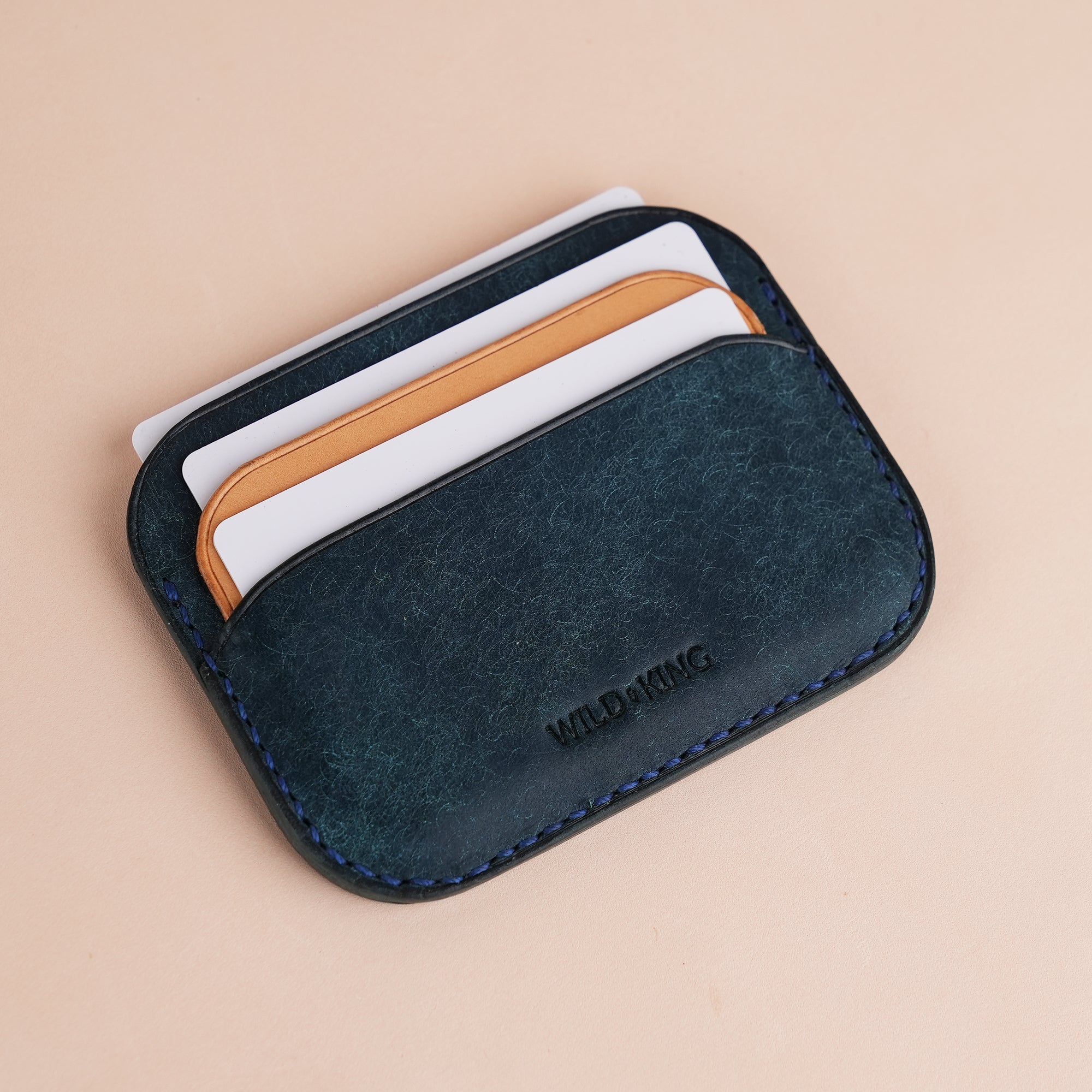 Minimalist Navy Pueblo Leather Card Holder - Seashell