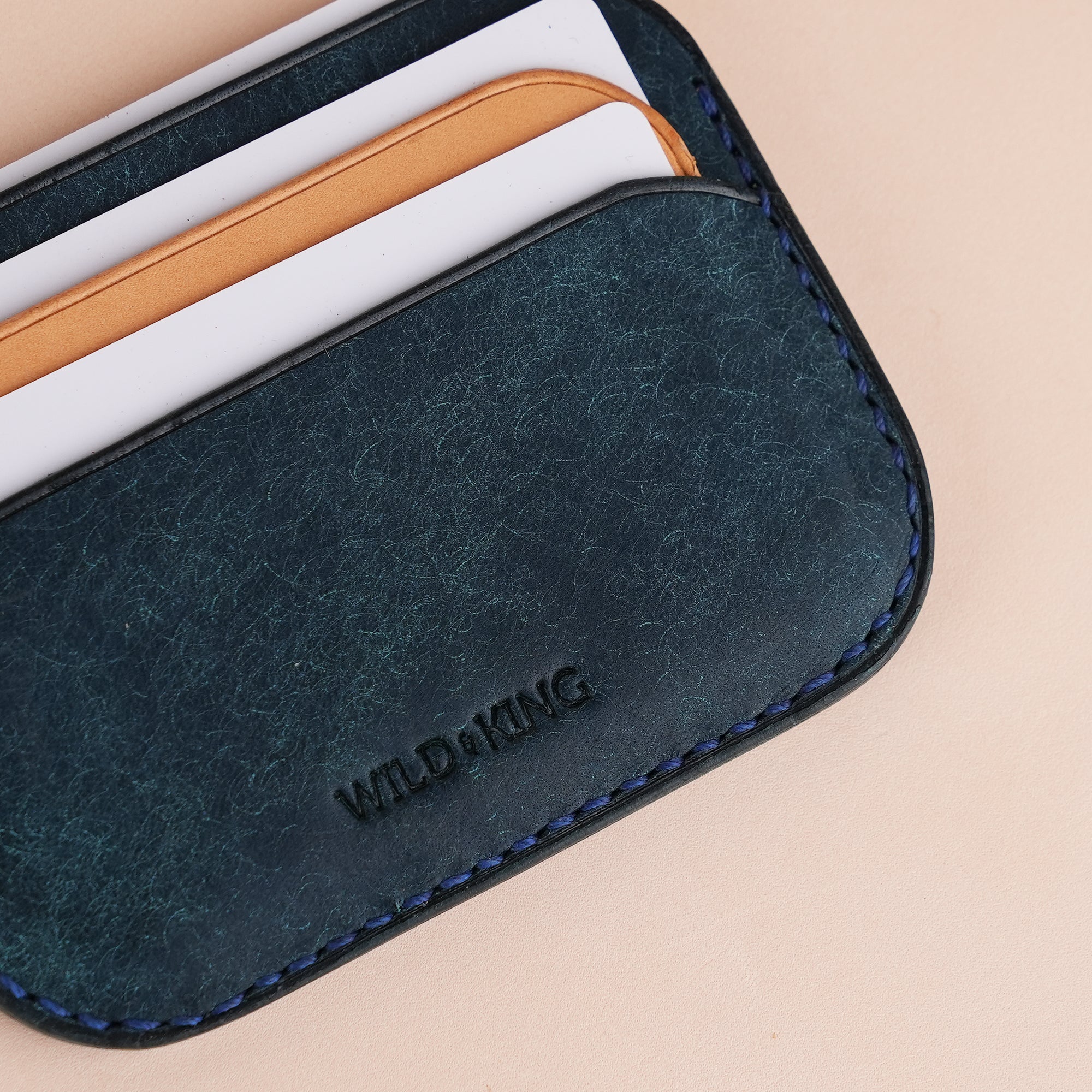 Minimalist Navy Pueblo Leather Card Holder - Seashell