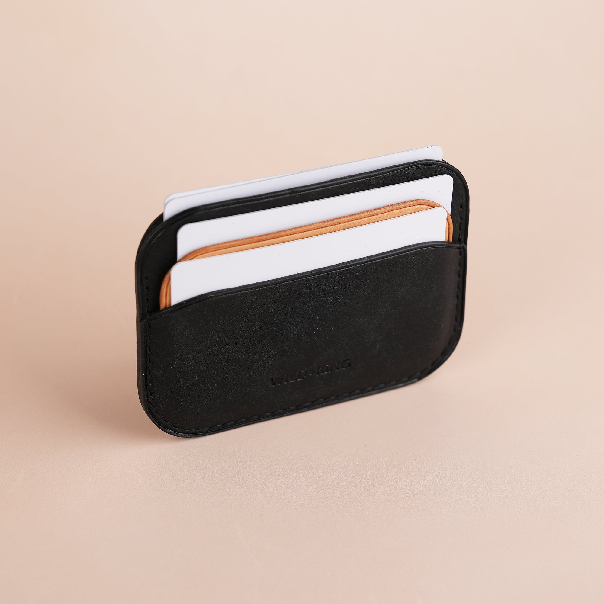 Minimalist Black Pueblo Leather Card Holder - Seashell