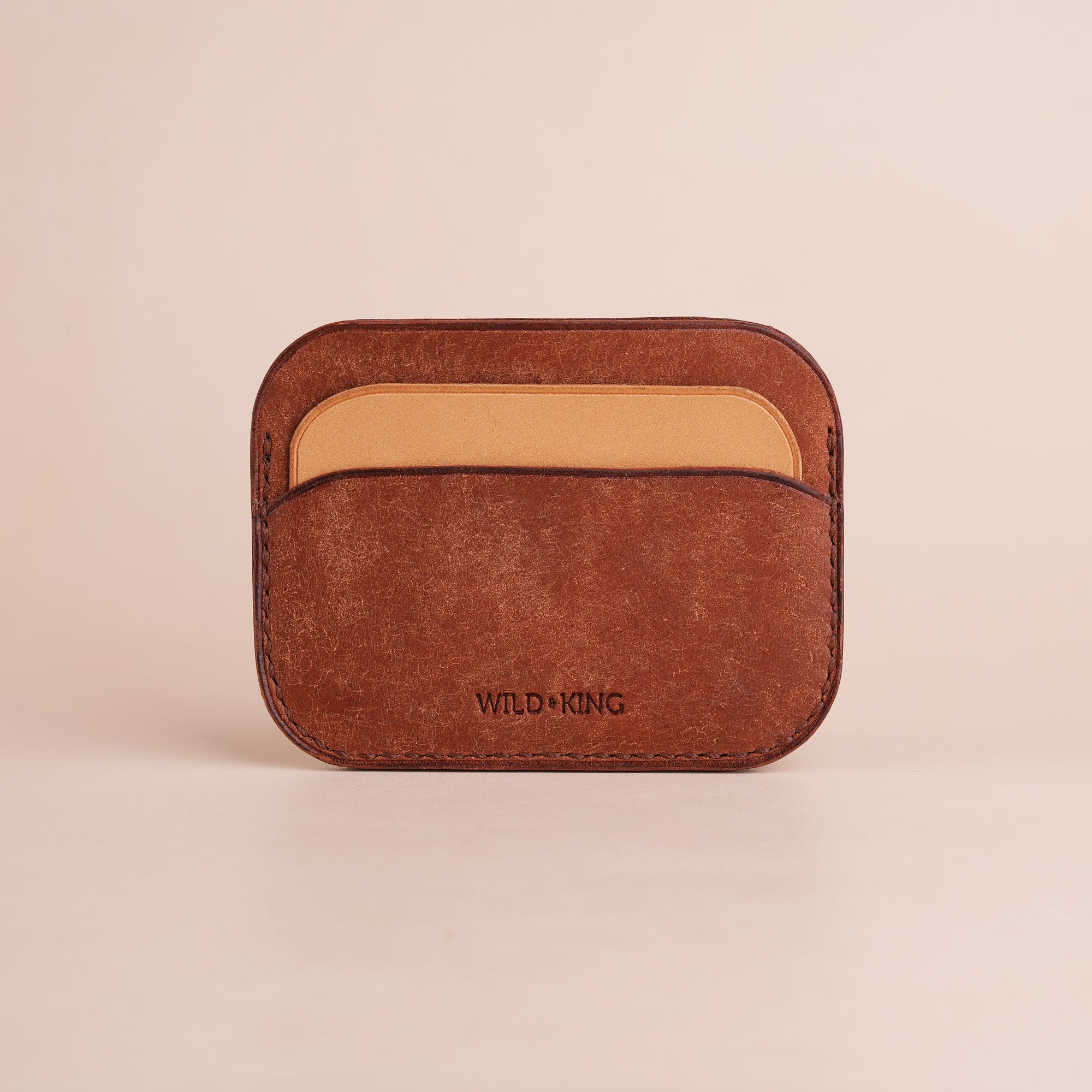 Minimalist Brown Pueblo Leather Card Holder - Seashell