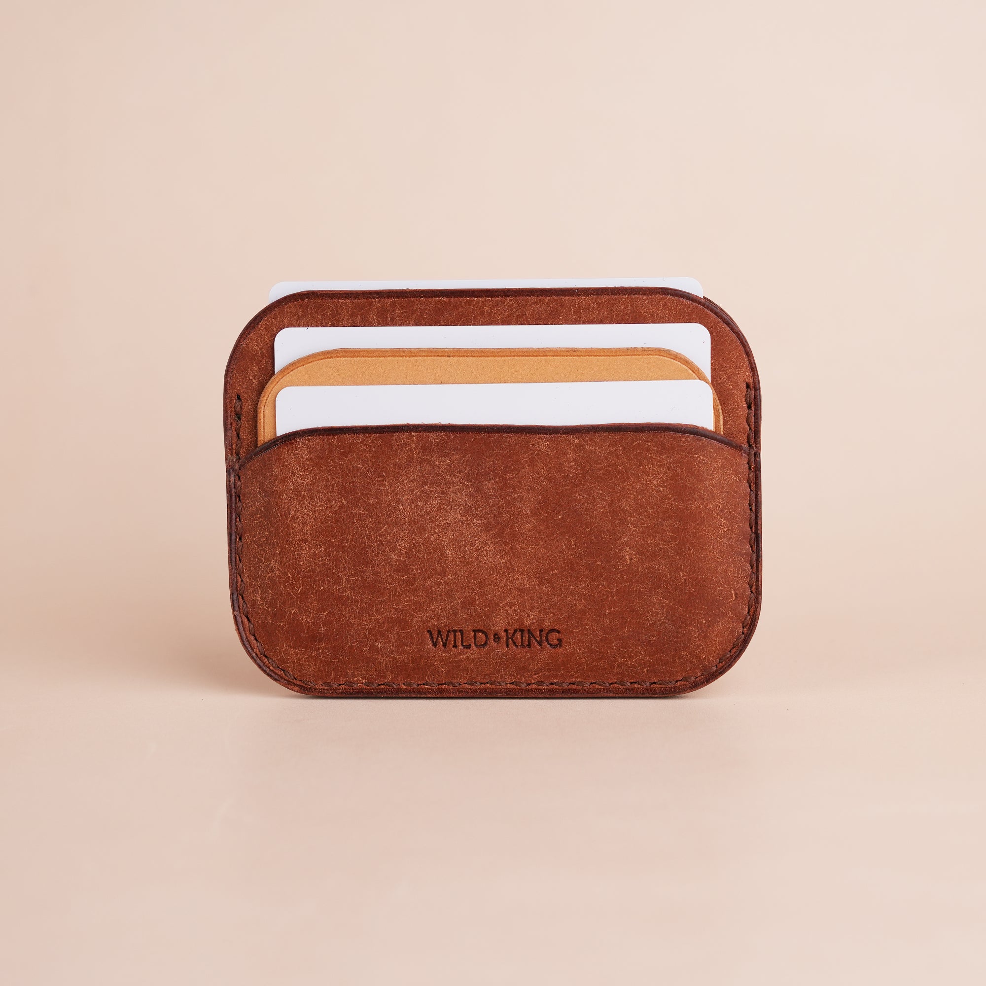 Minimalist Brown Pueblo Leather Card Holder - Seashell