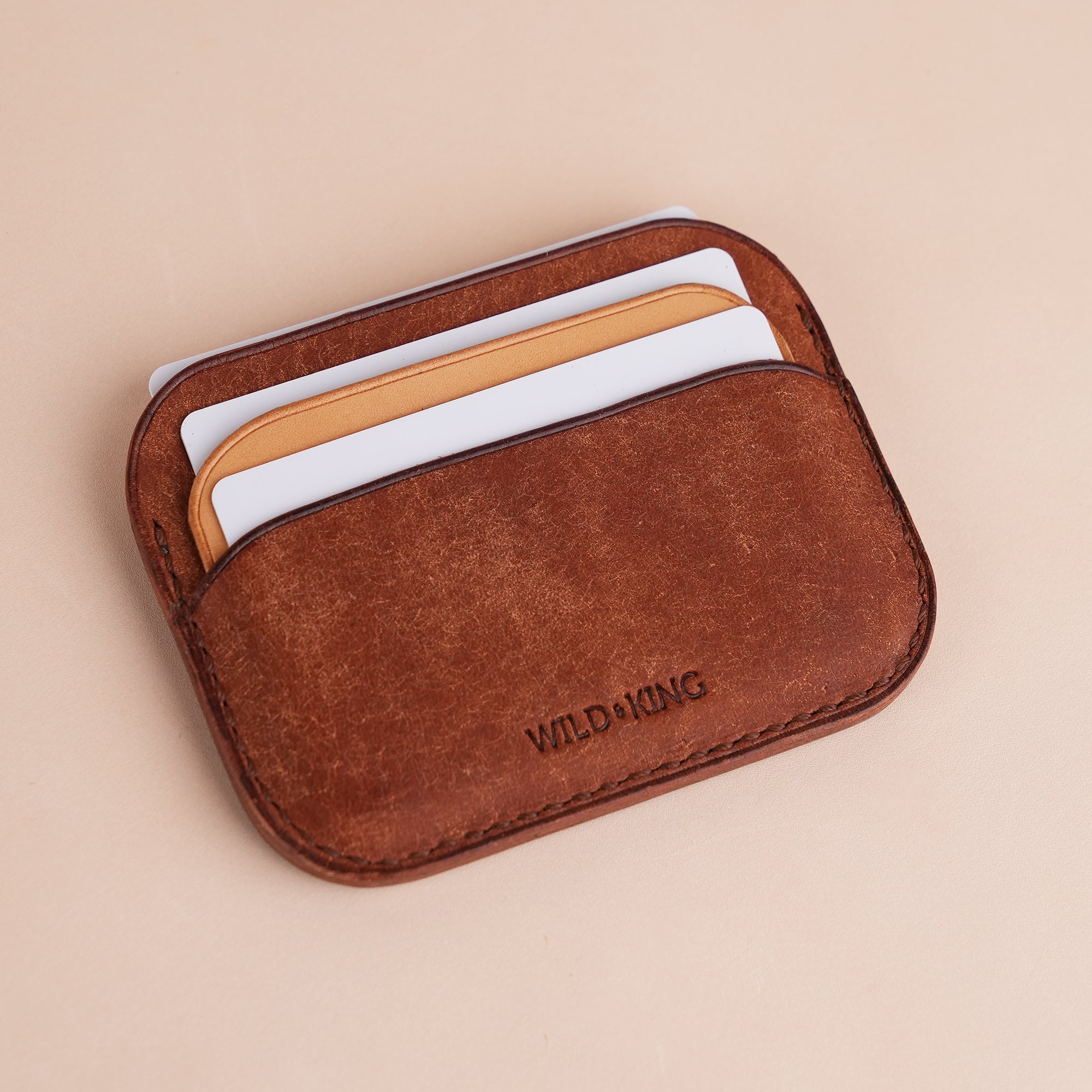 Minimalist Brown Pueblo Leather Card Holder - Seashell