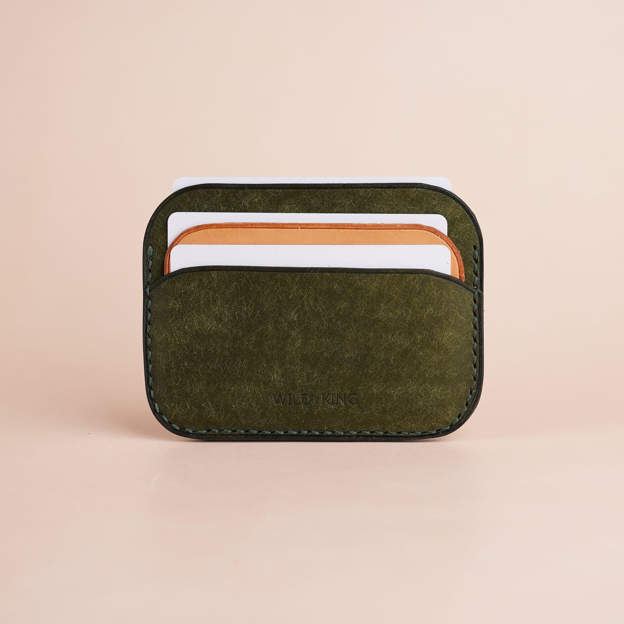 Minimalist Olive Pueblo Leather Card Holder - Seashell