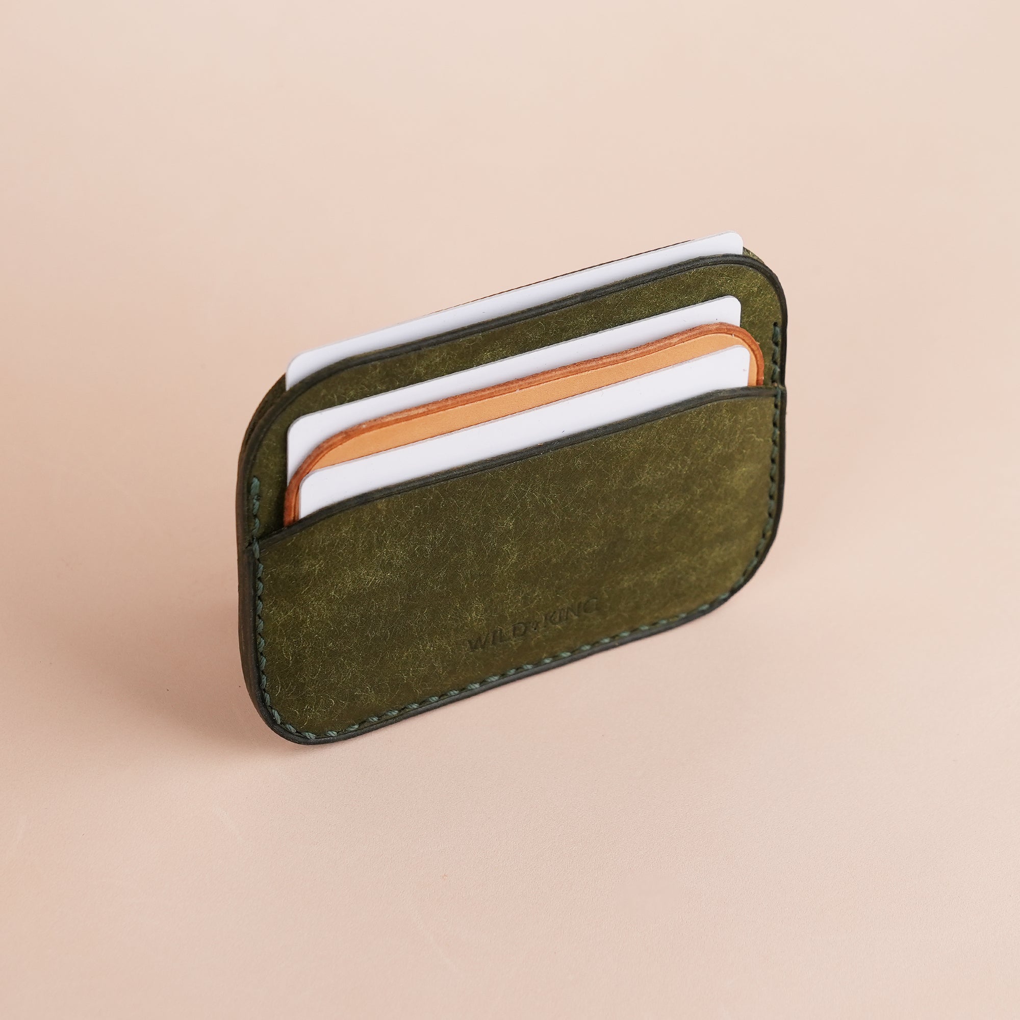 Minimalist Olive Pueblo Leather Card Holder - Seashell