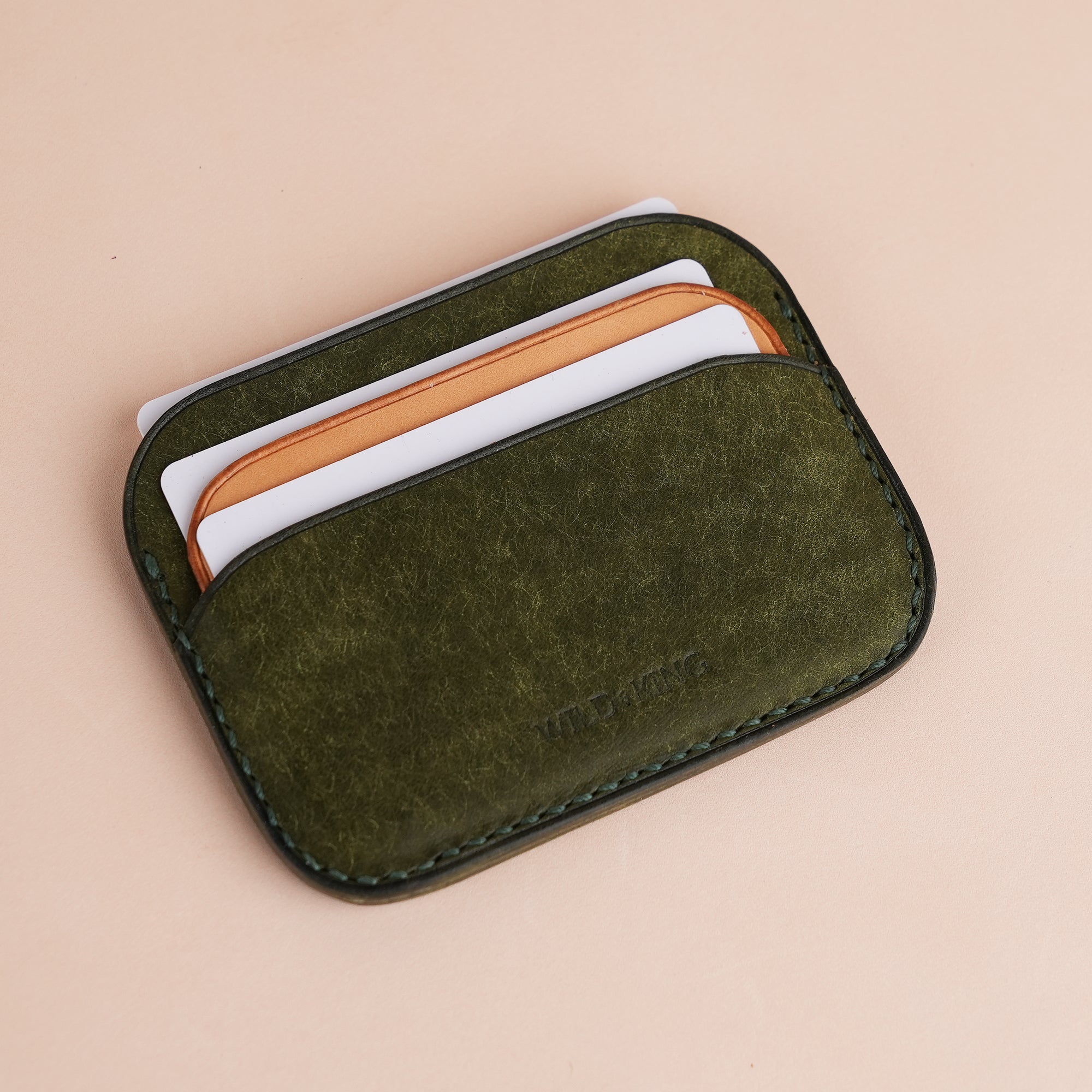 Minimalist Olive Pueblo Leather Card Holder - Seashell