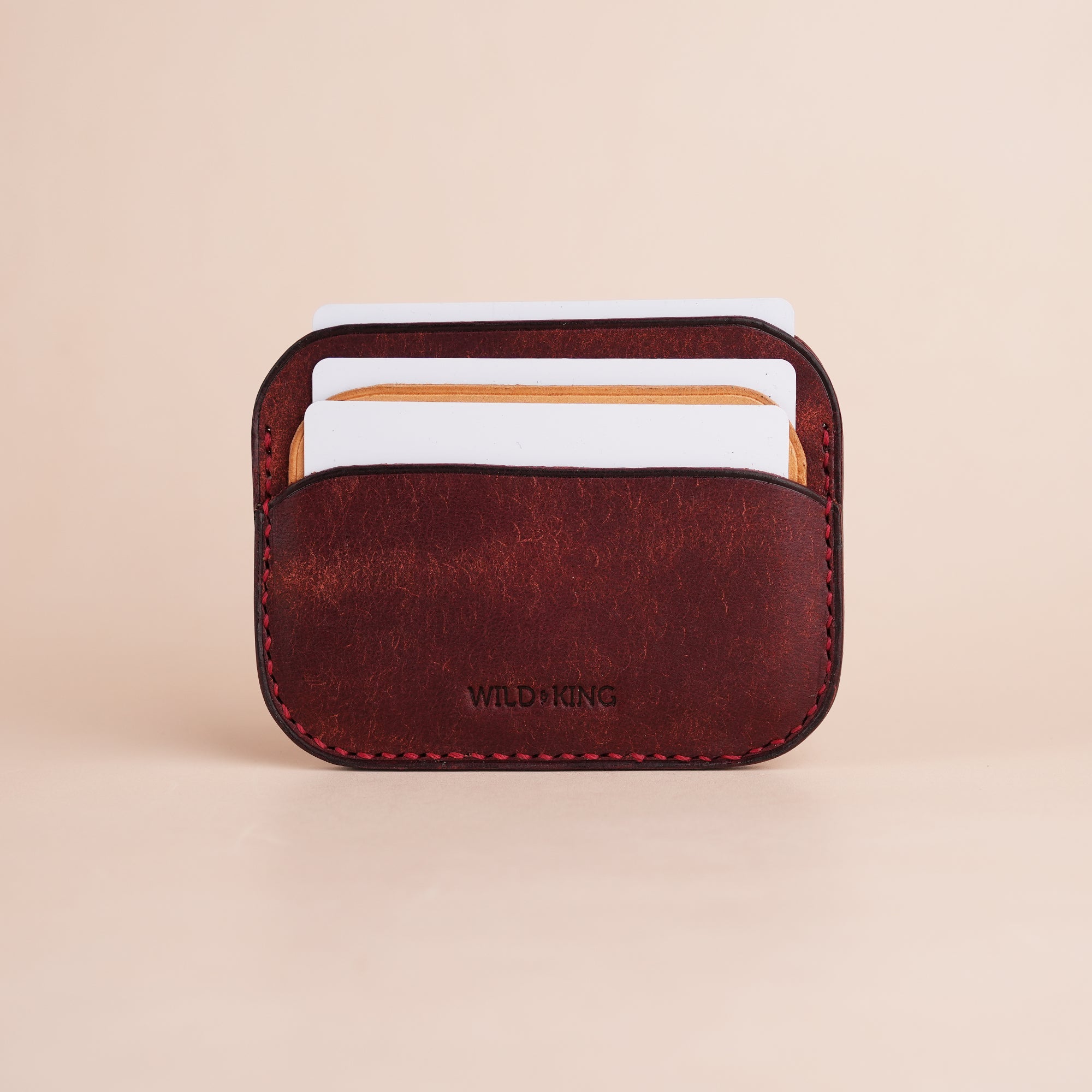Minimalist Burgundy Pueblo Leather Card Holder - Seashell