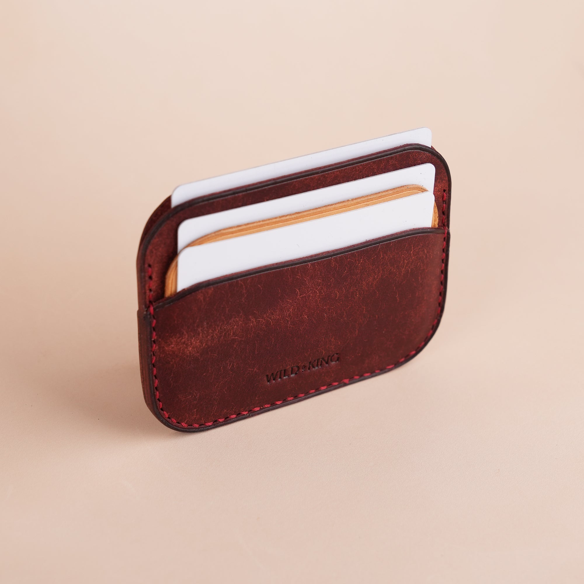 Minimalist Burgundy Pueblo Leather Card Holder - Seashell