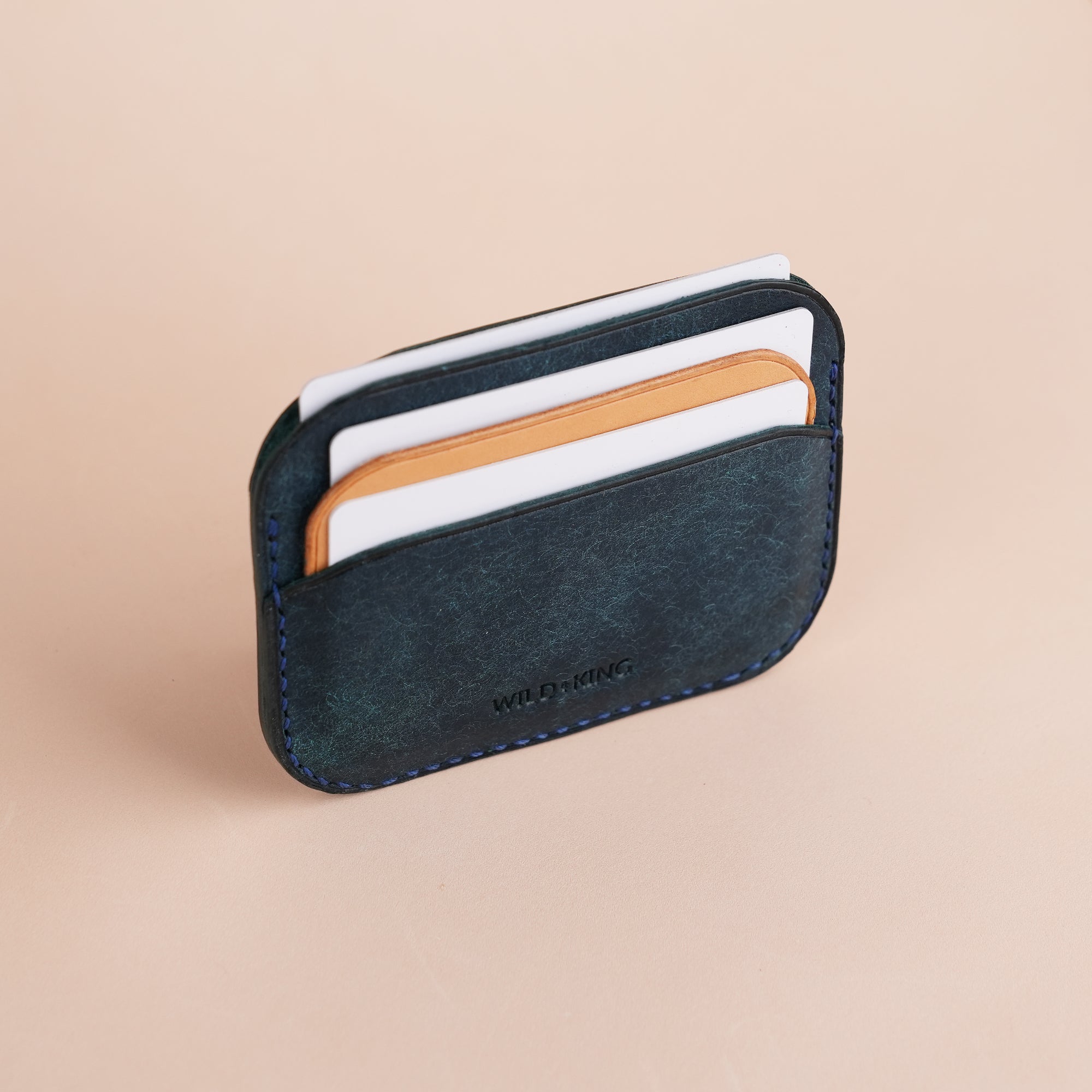 Minimalist Navy Pueblo Leather Card Holder - Seashell