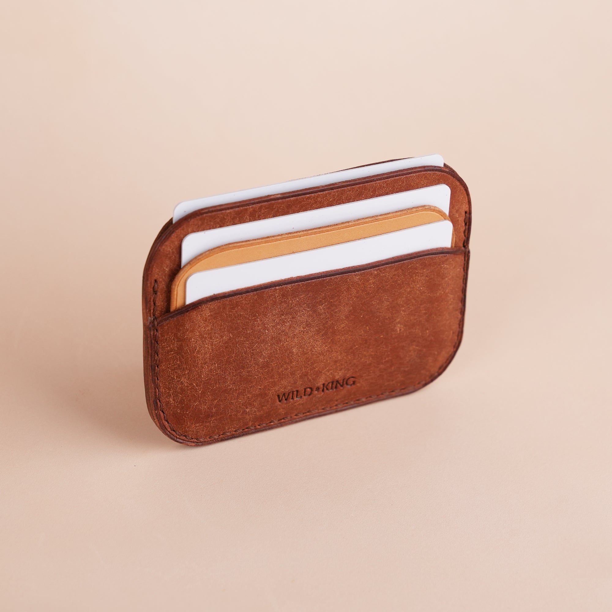 Minimalist Brown Pueblo Leather Card Holder - Seashell
