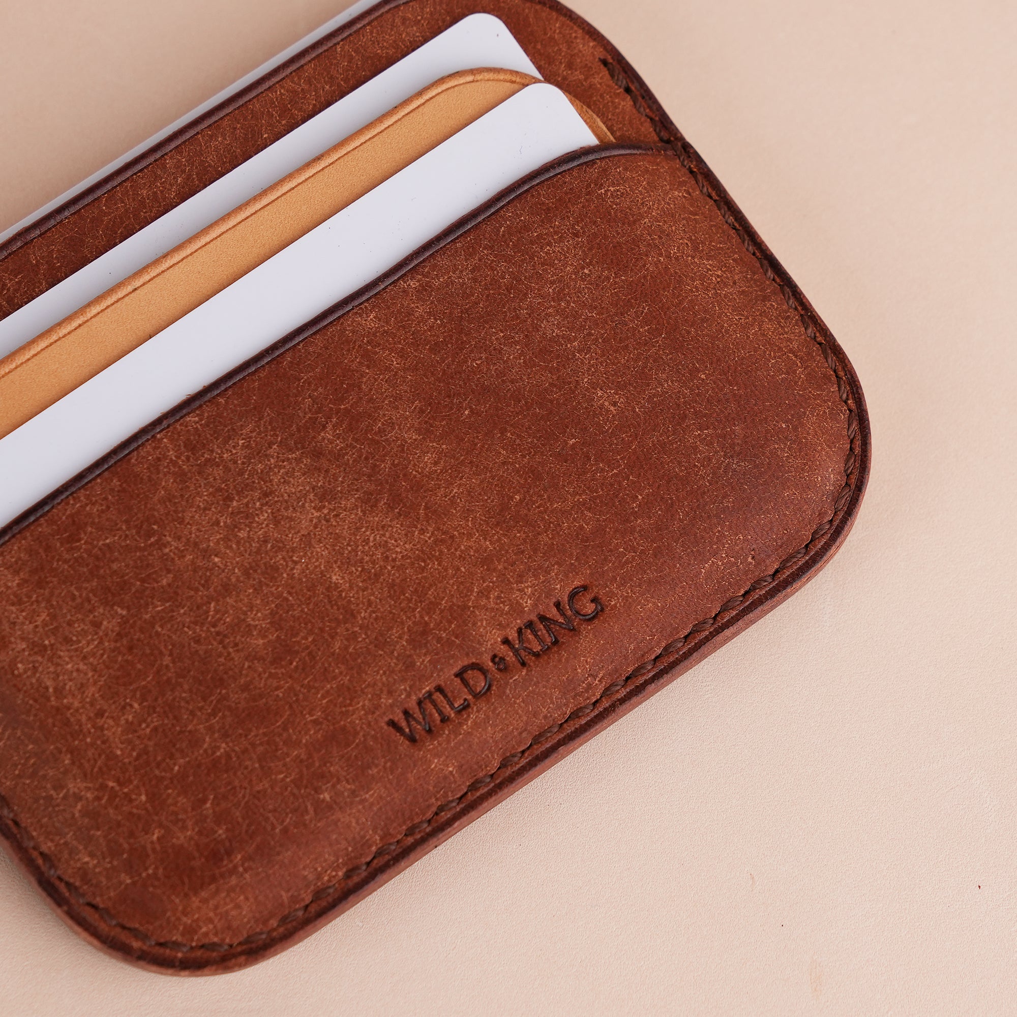 Minimalist Brown Pueblo Leather Card Holder - Seashell